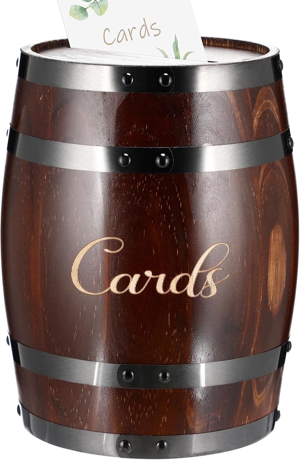 Wedding Oak Whiskey Barrel Card Box with Slot Gift Card Box Holder Wine Barrel Card Holder Table Decorations for Reception Wedding Ceremony Money Envelopes Gift Cards (Dark Brown)