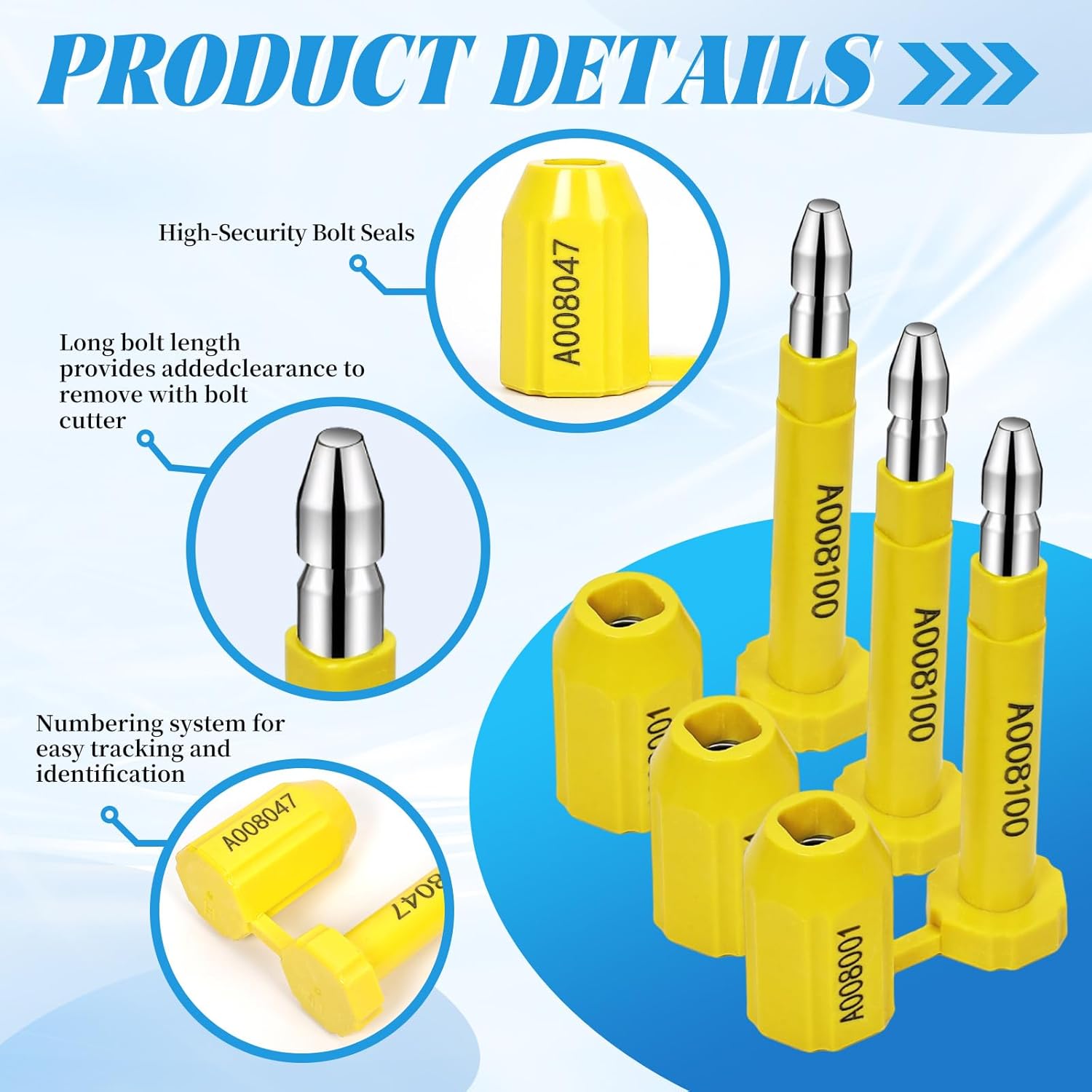 Vevitts Bolt Seal 100pcs Shipping Seal with Print Progressive Numbering for Cargo Containers and Truck Trailers, Yellow