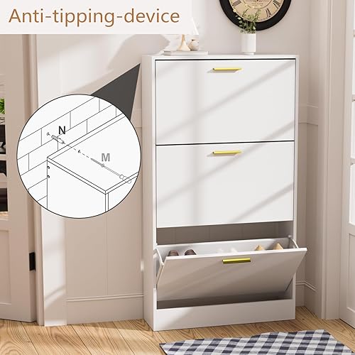 Miniatura 6 de LYNSOM Juego de 2 zapateros, organizador de zapatos con 3 cajones abatibles, moderno almacenamiento de zapatos de entrada con pantalla superior,