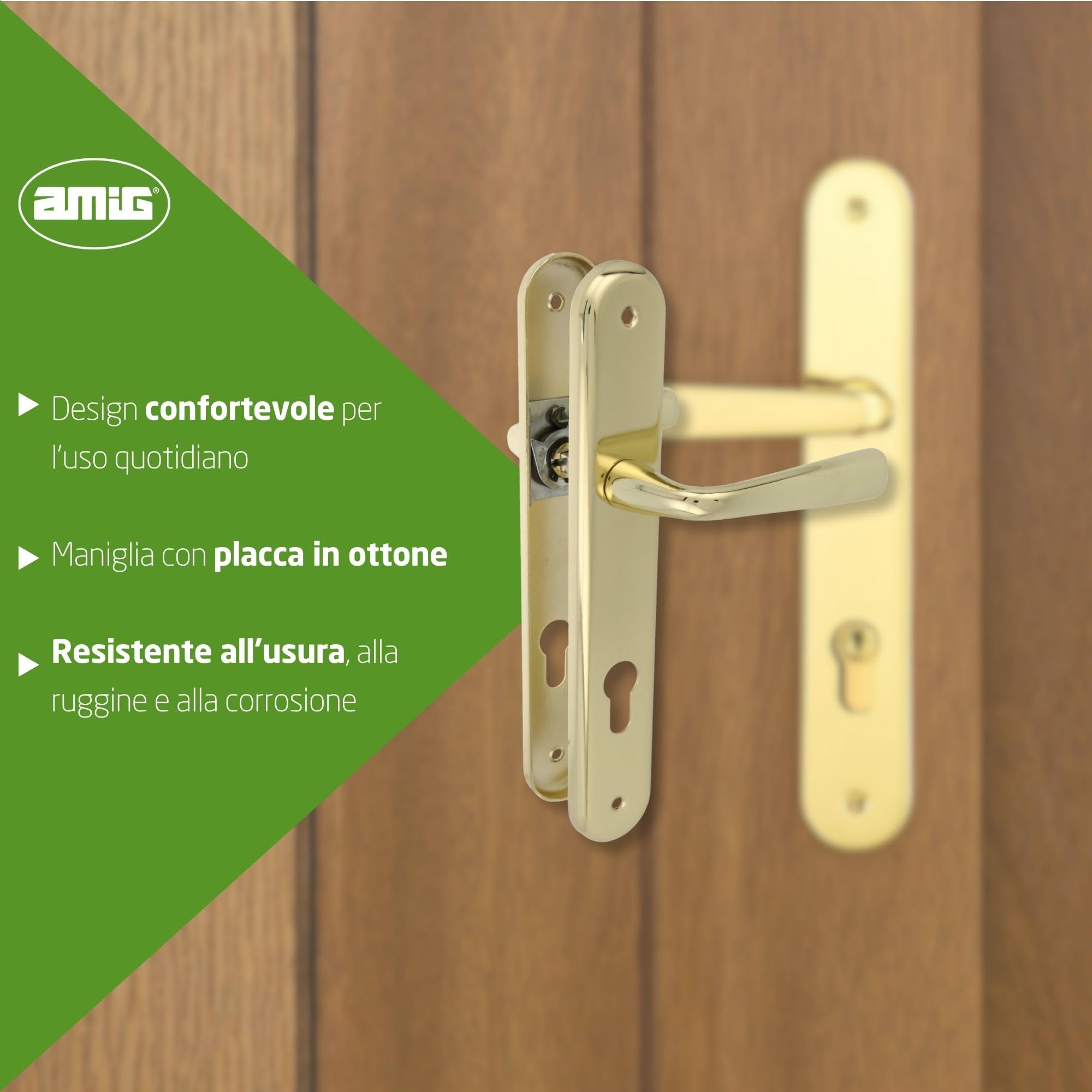 Amig - Set di Maniglie in Acciaio - Modello 252 - Misura: 250 x 40 mm - Quadrato 8 mm - Finitura: Ottone Verniciato