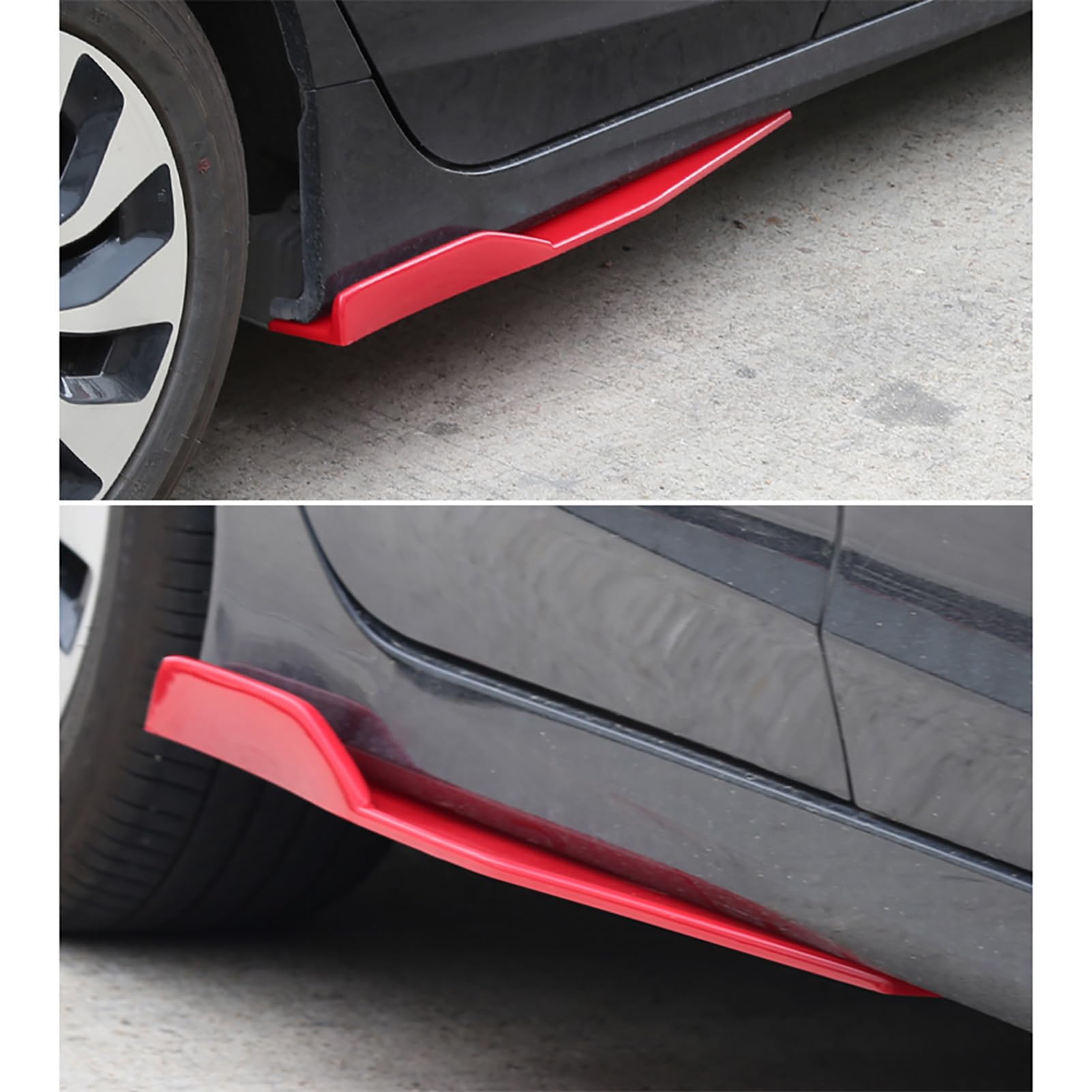 Par de faldas laterales universales de 74,5 cm para coche, estilo de fibra de carbono, kits de divisores laterales, estilo exterior automotriz negro brillante para Sedan Coupe (Roja)