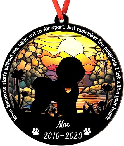 Adorno personalizado para atrapasoles Bichon Frise, Bichon Frise Sun Catcher Adorno de Navidad Regalo para perro amante, Bichon Frise 3D 2 capas