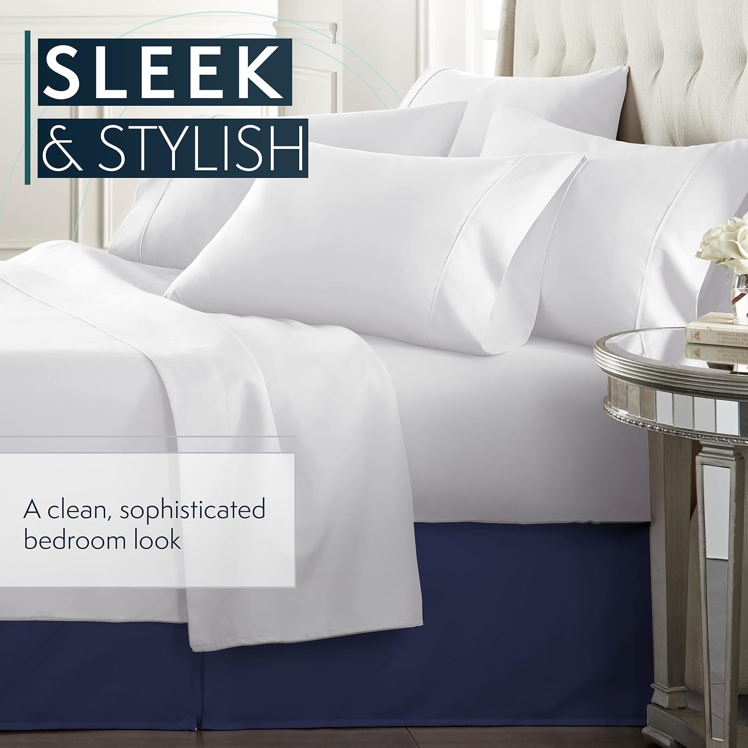 HC Collection Navy King Bed Skirt - Dust Ruffle w/ 14 Inch Drop - Tailored, Wrinkle & Fade Resistant