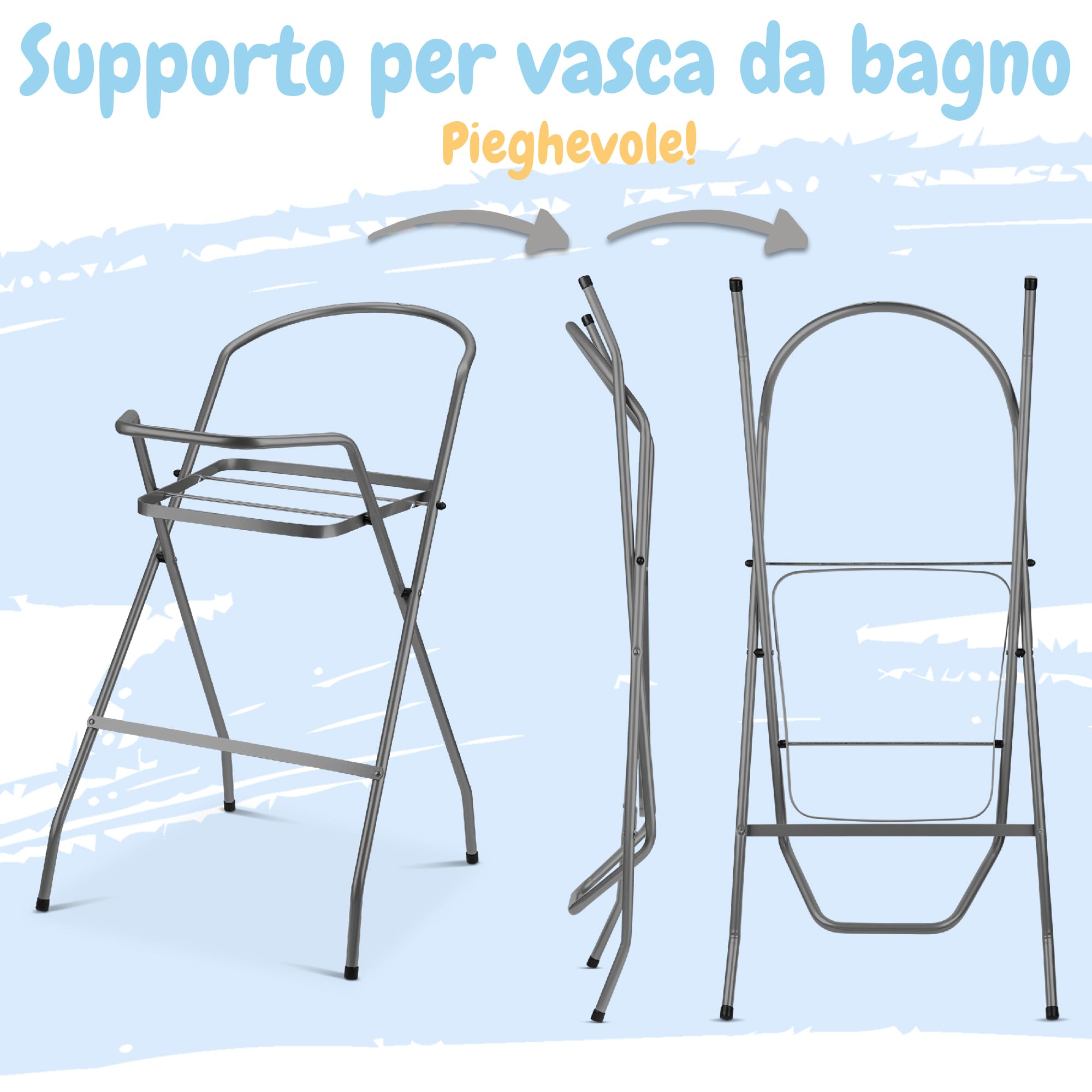 Vasca da bagno per bambini con struttura, set da 7 pezzi, certificazione TÜV Rheinland, vasca da bagno + seggiolino per vasca da bagno + supporto + scarico + vasino + sgabello + sedile WC per bambini