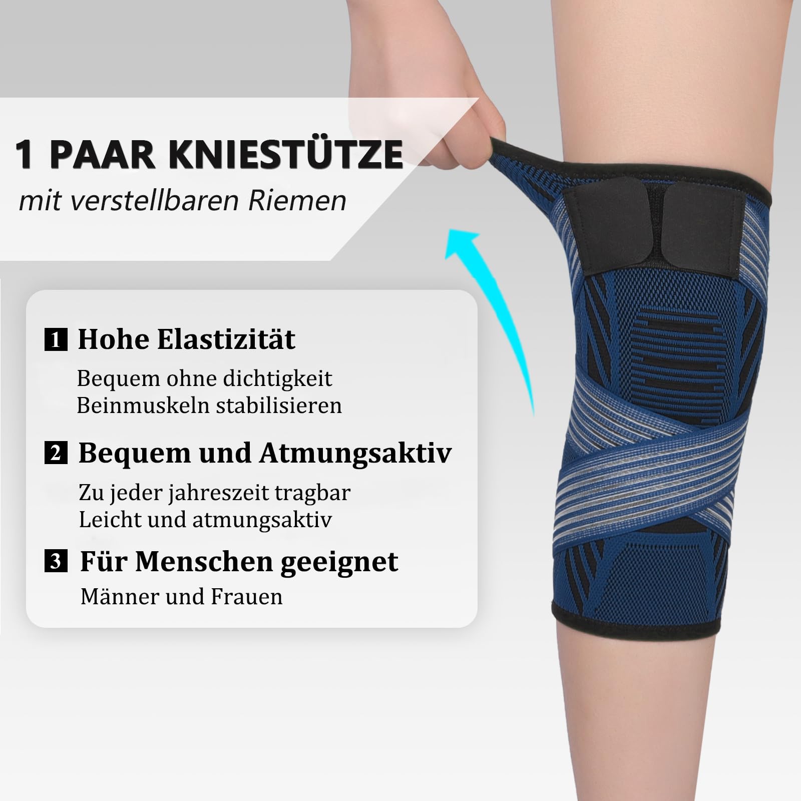 Genouillère Sport Compression Réglable Homme Et Femme - Soutien Genou Pour Sport Et Quotidien (Gris, XL)