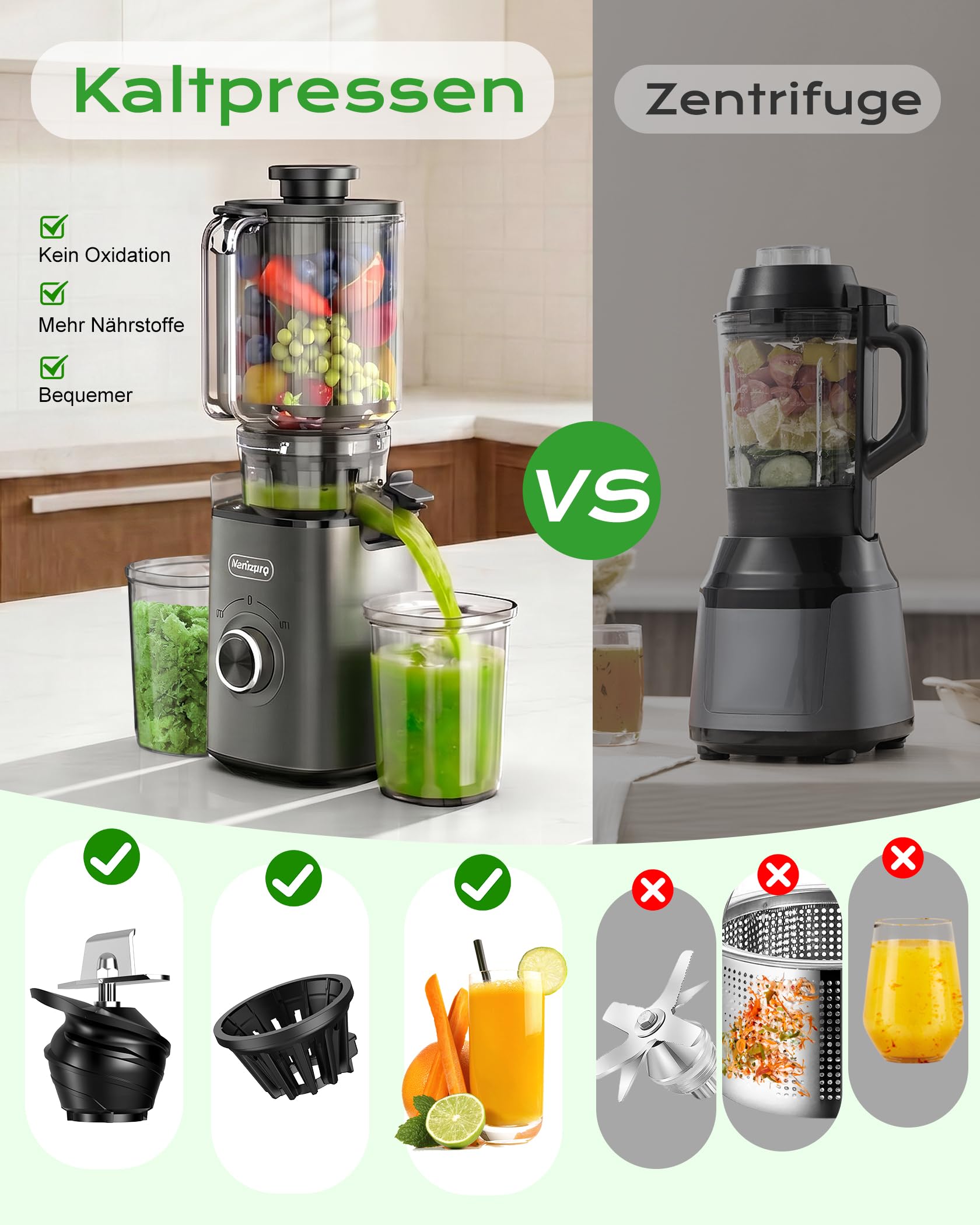 Entsafter Gemüse und Obst Testsieger, Slow Juicer mit 130 MM XL-Einfüllschacht, 600 mL Saftbehälter, Elektrische Juicer Machine für Familien, Gesundheitsbewusste