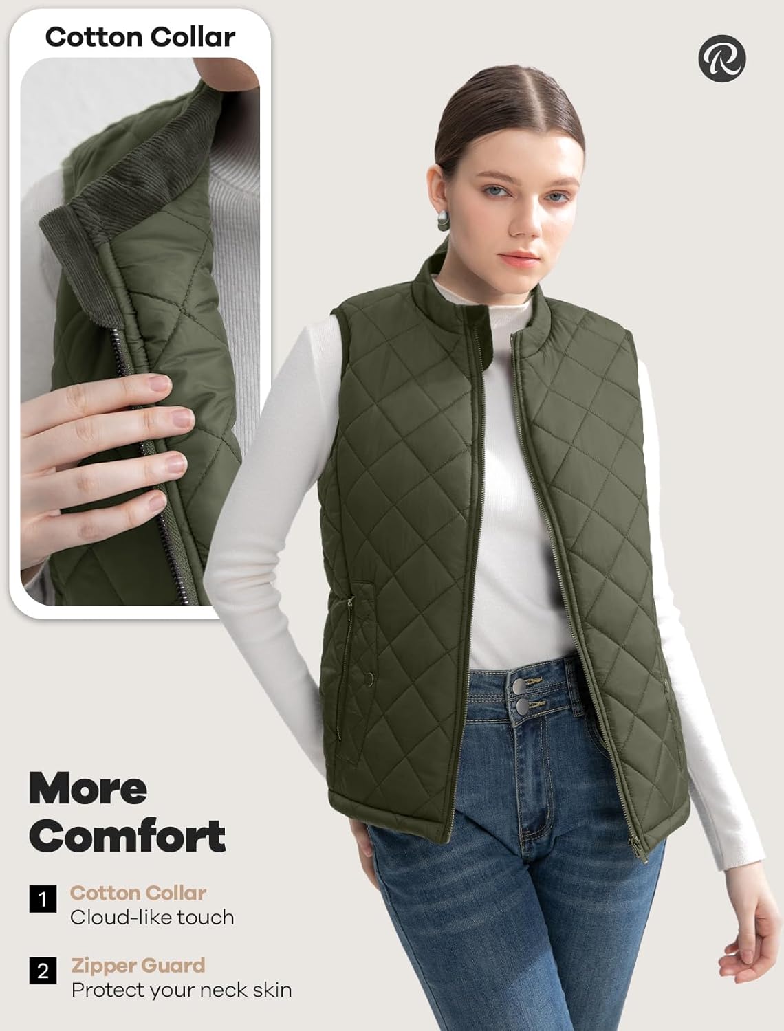 Women's Vest, Quilted Puffer Water-Resistant Zip With Pockets - Image 4