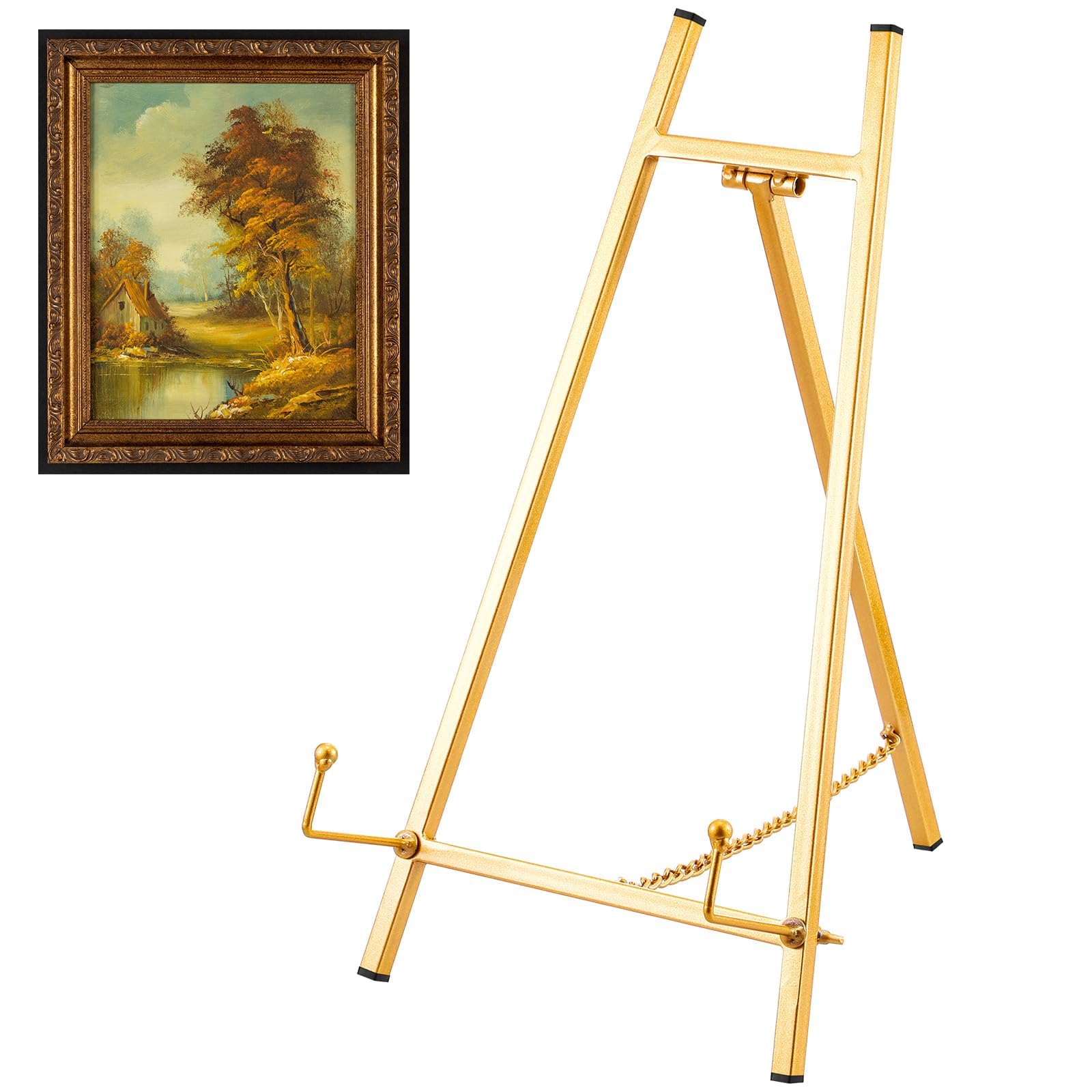 KASTWAVE Table Top Easel Stand 16.5 H x 8.7 W x 4.3 D Metal Easel Stand for Display Tripod Art Picture Mirror Modern Plate Holder Floor Stands for Display Book Photo Wedding Sign(Gold)