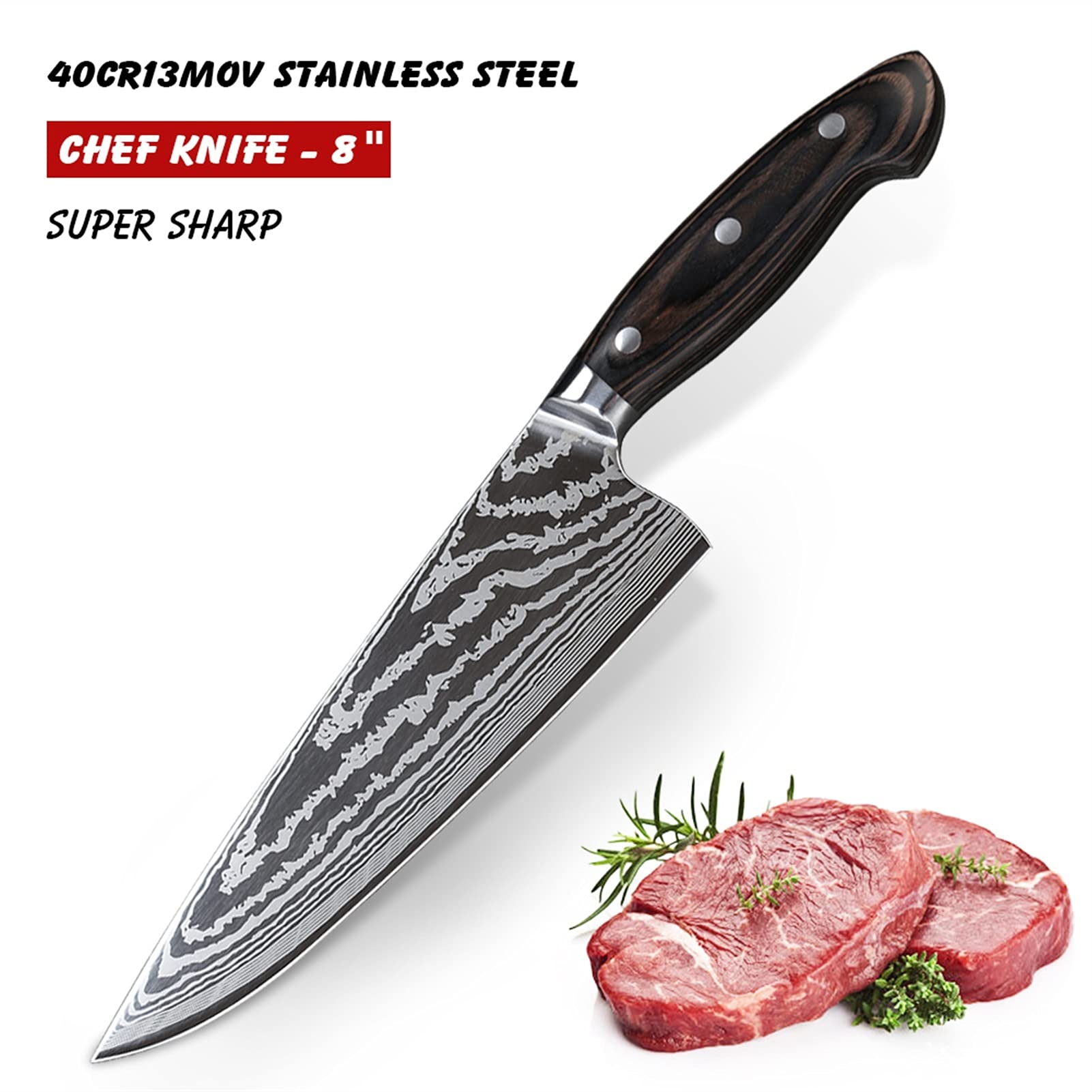 8 pollici Pro Kitchen Knives Super Sharp Chef coltello L Damasco modello in acciaio inox Giapponese Giapponese Cucina Strumenti di cucina Cucina (Color : Knife Sets - 5pcs)