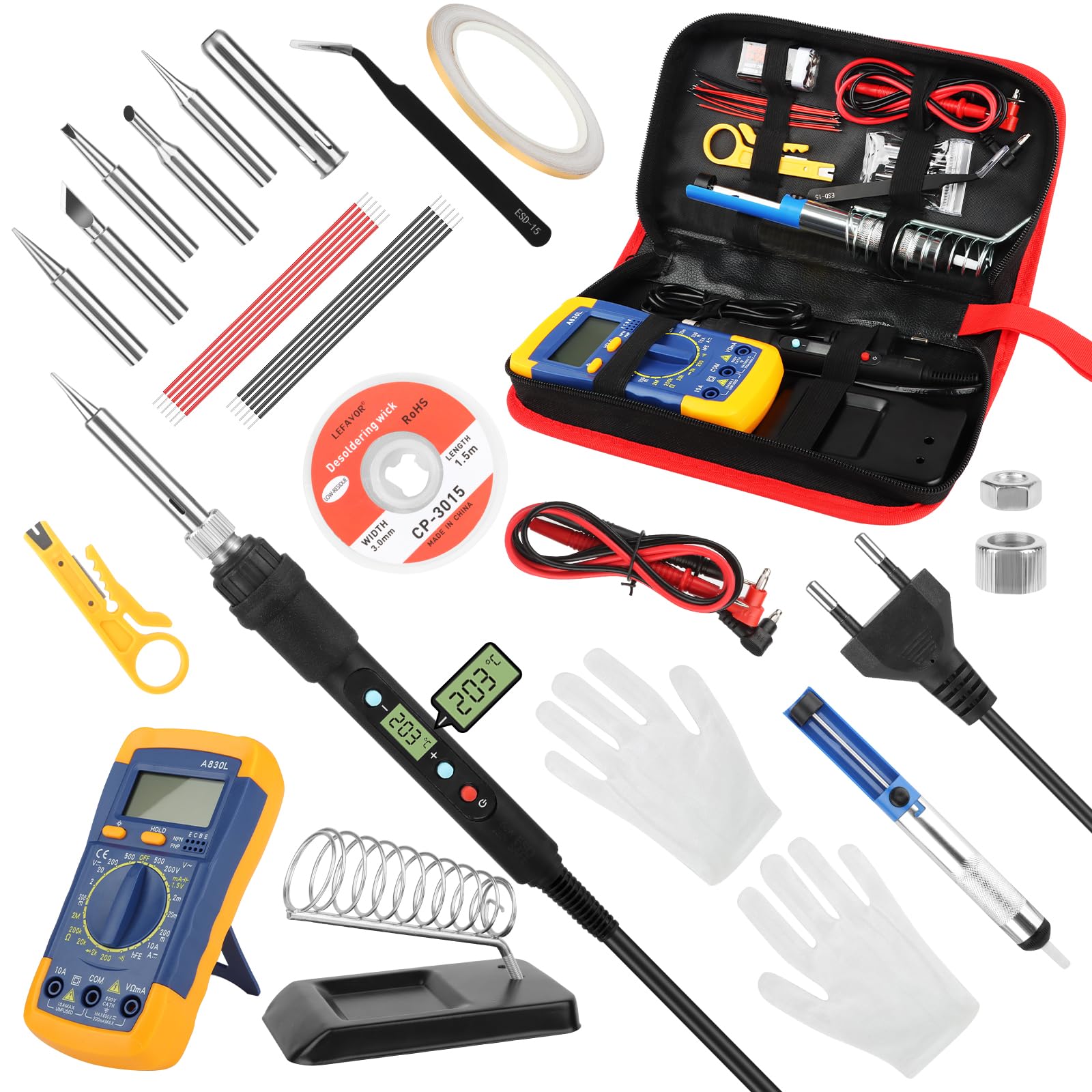 VFANDV Kit de Soldador, Soldador de estaño 80W Kit 20 en 1 con Interruptor ON/OFF, Temperatura Ajustable 200℃-480℃ para Varios Usos y Reparaciones