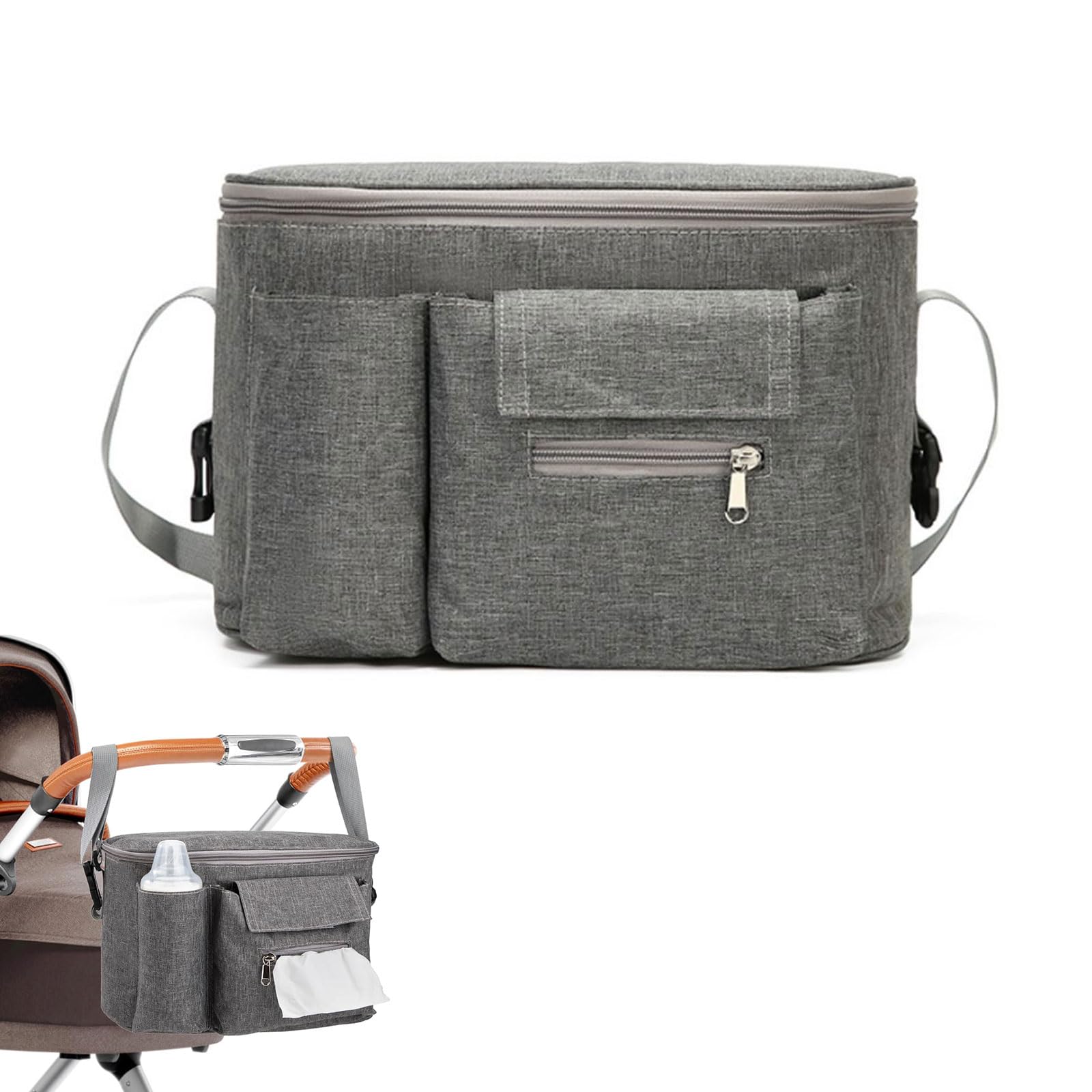 Carrozzina Organizer Passeggino, Borsa Per Passeggino Universale, Baby Borsa Passeggino Borsa Organizer, Organizer Per Passeggino Per Biberon, Pannolini, Salviette, Telefono Ccellulare (Grigio).