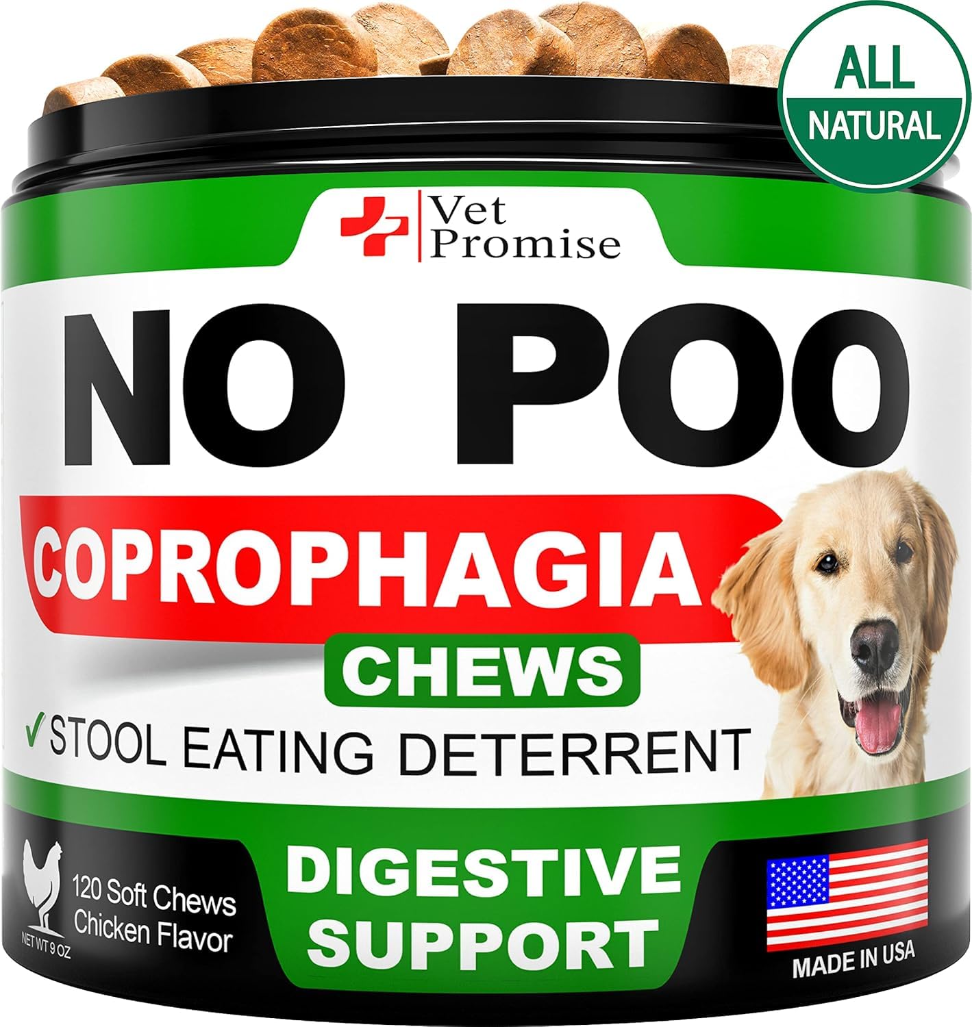No Poo Chews for Dogs - Coprophagia Stool Eating Deterrent for Dogs - Stop Dog Poop Eating - Probiotics & Digestive Enzymes Supplement - Made in USA - Vet Formulated - 120 Soft Treats