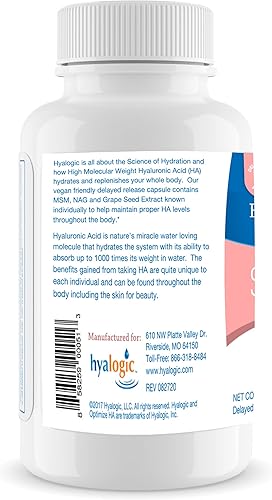 Miniatura 2 de Hyalogic Cápsulas de liberación retardada de ácido hialurónico de 120 mg – Suplemento para la piel con glucosamina MSM – Suplemento alimenticio para