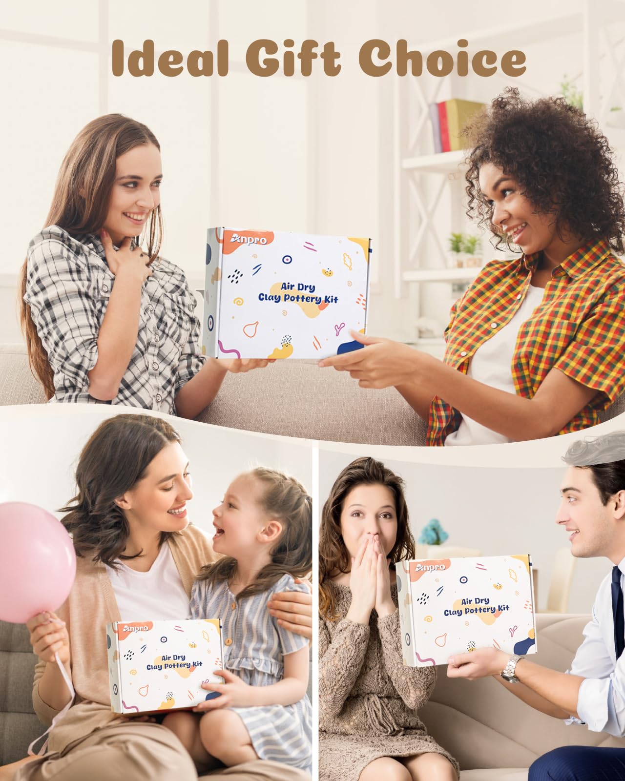 Air Dry Clay for Adults, Air-Dry Clay Starter Kit for Beginners Clay Kit, Includes Air-Dry Clay, 19 Clay Tools Kit, 12 Paints, 26 Letter DIY Clay Cutters, Varnish, Guide, Colored Rocks,DIY Craft Kit