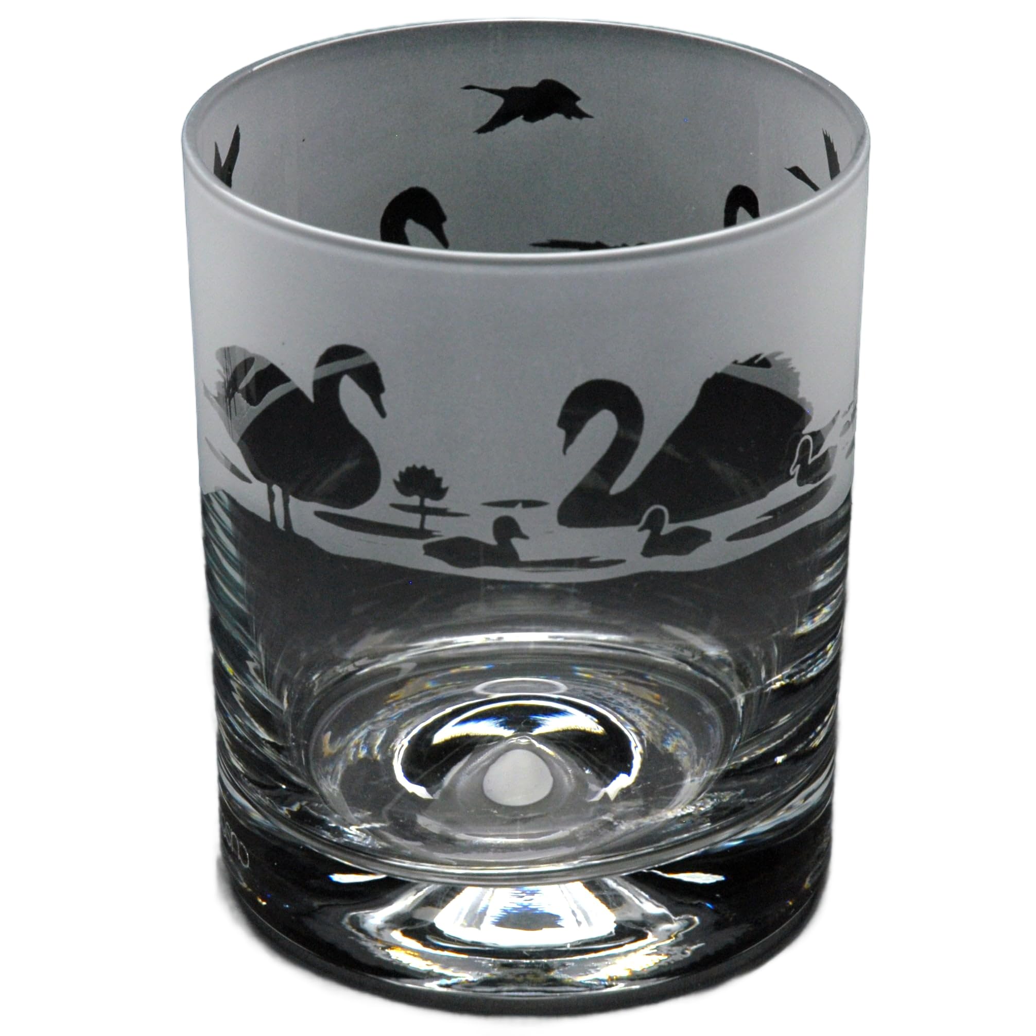 GLYPTIC Glass Art Swan Hand Etched/Engraved Whiskey Tumbler Glass