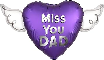 Miss You Dad Heavenly Balloons heart shaped with angel wings Purple