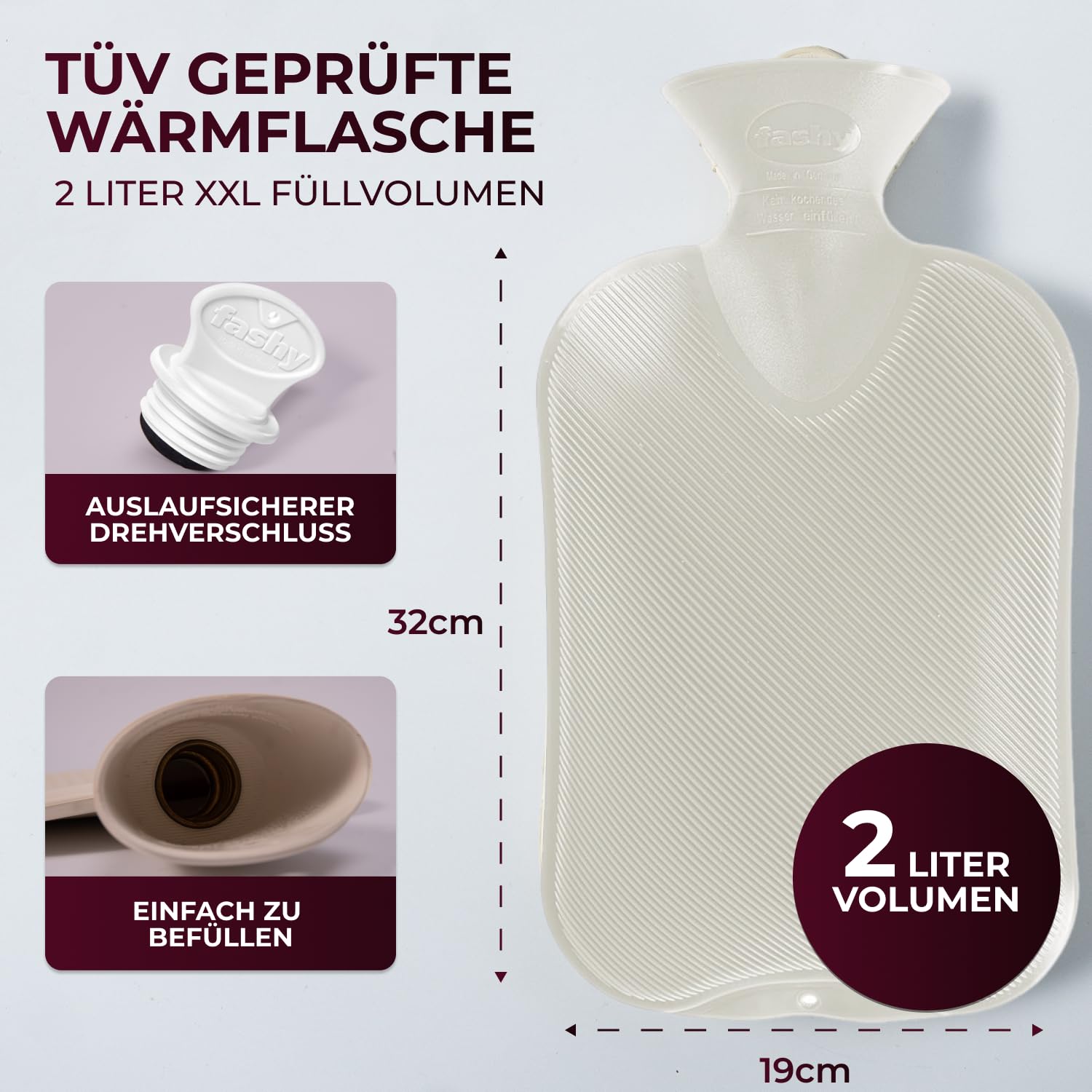 Kuschel - Borsa dell'acqua calda con rivestimento in cotone biologico extra morbido, prodotta in Germania, calda per alleviare il dolore, facile e verde, 2 l
