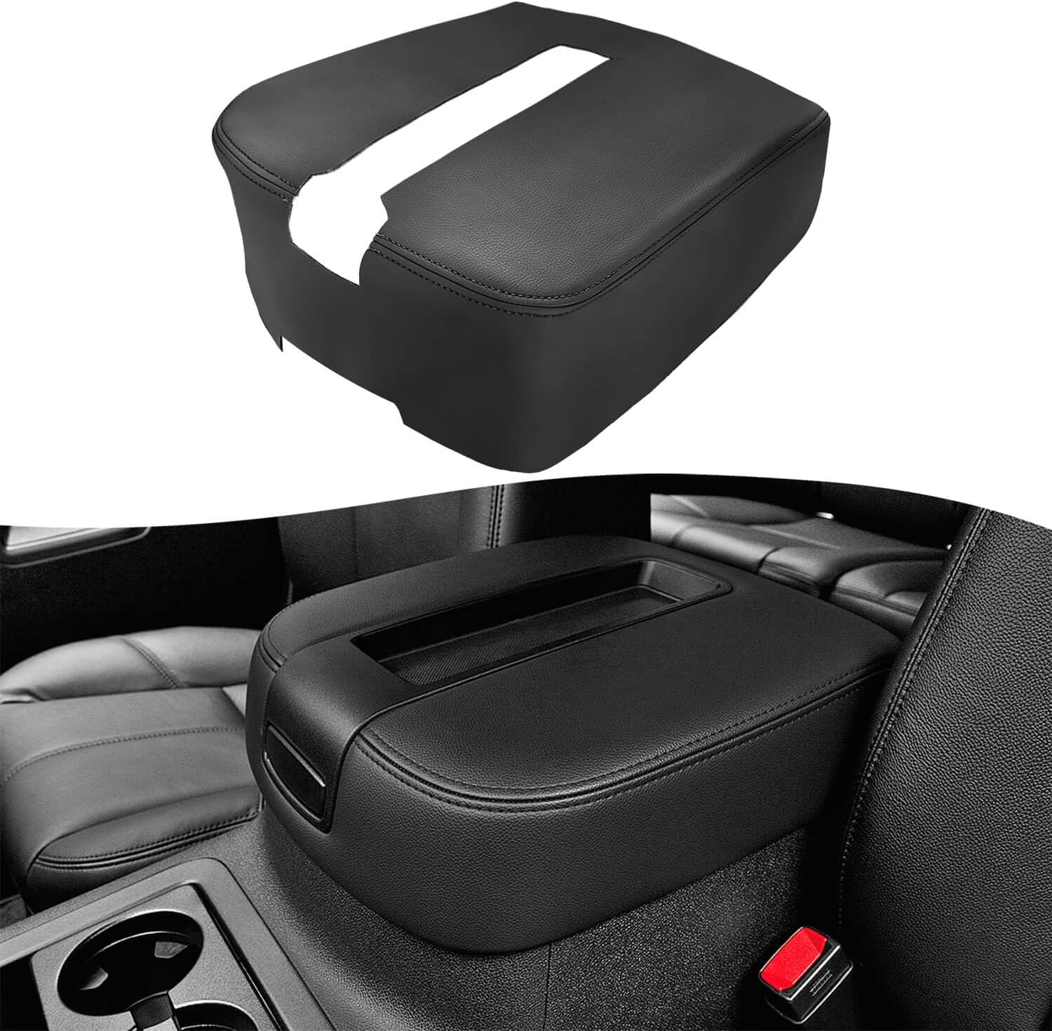 Center Console Armrest Cover Upholstery for 2007-2014 Chevy Silverado & Tahoe & Suburban & Avalanche, GMC Sierra & Yukon, Bucket Seat, Vinyl Leather, Anti-Scratch, Black