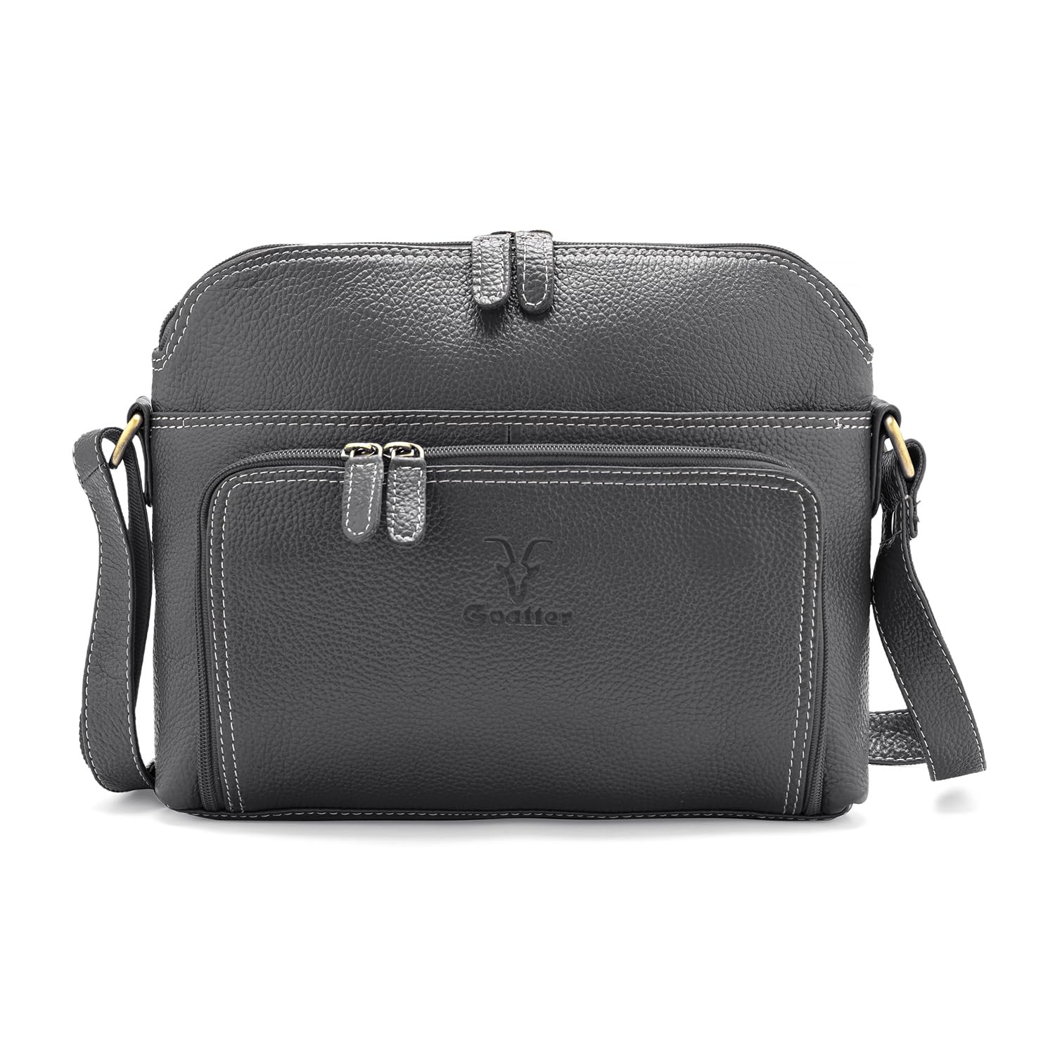 Goatter Genuine Leather Casual Sling Bag for Girls and Women, Grey, M