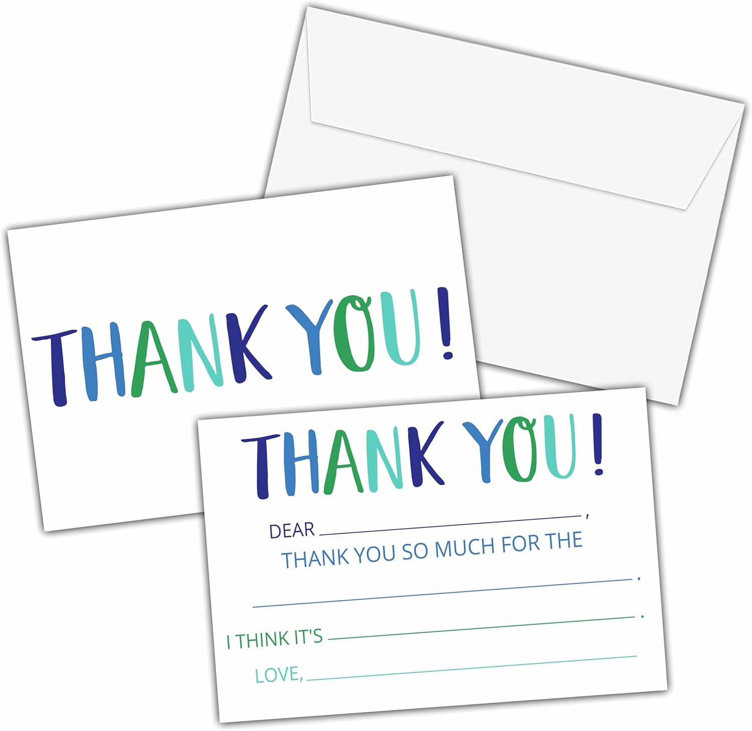 Minimal Thank You Cards, Colorful Fill In The Blank Thank You Card, Thank You Notes for Boys Girls, Birthday Party/Gender Reveal Party/Baby Shower Favors (20 Set of Cards with Envelopes) - B17