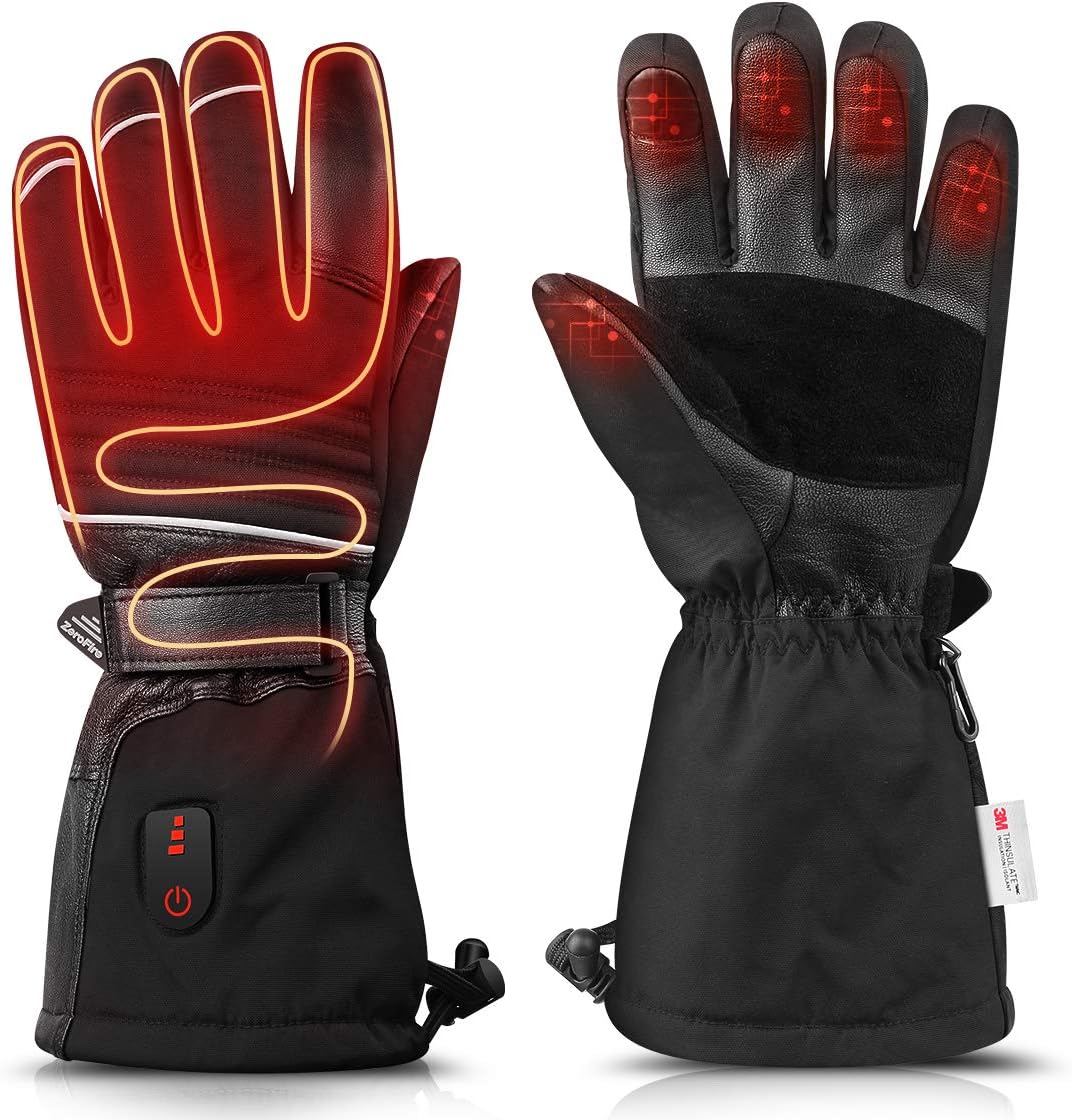 ZEROFIRE Heated Ski Gloves for Men & Women, Waterproof Electric Winter Gloves with 2500mah batteries,3M Thinsulate,Touchscreen for Cold Winter Running Riding Hiking Climbing Hunting Snowboarding Motorcycle