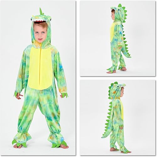 Miniatura 2 de DearSun Disfraz de dinosaurio T-Rex para niños, disfraz de dinosaurio con capucha (XL130, verde)