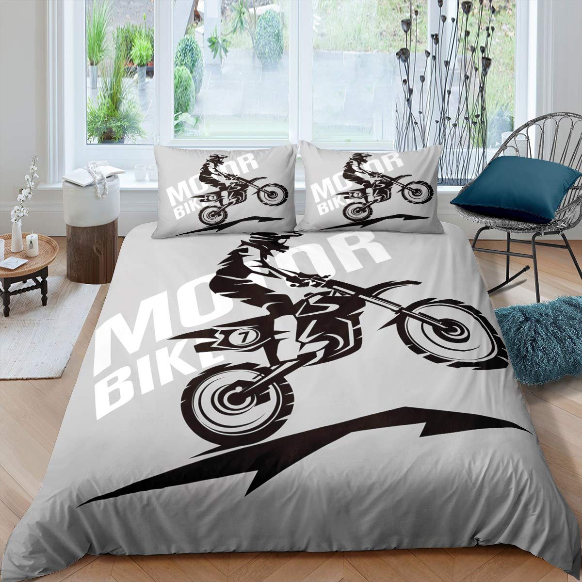 Loussiesd 3D Dirt Bike Comforter Cover Set for Kids Teen Man Extreme Sports Theme Duvet Cover Motocross Racer Printed Bedding Set Motorcycle Quilt Cover Bedroom Decor 3Pcs Bedcloths Single Gray