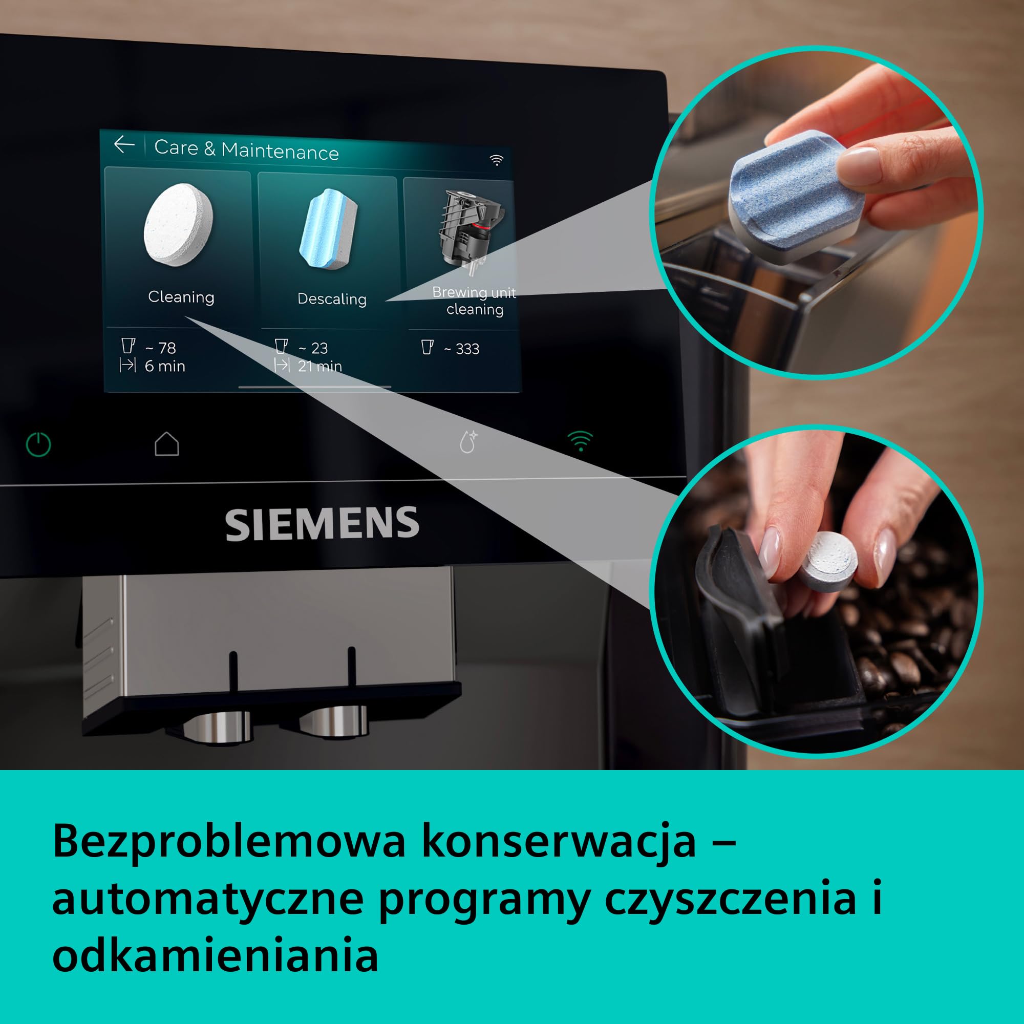 Siemens, automatyczny ekspres do kawy, EQ700 iAroma, wyświetlacz dotykowy, Cold Brew i Slow Brew, aplikacja Siemens Home Appliances, odcień morning haze, TP725E01