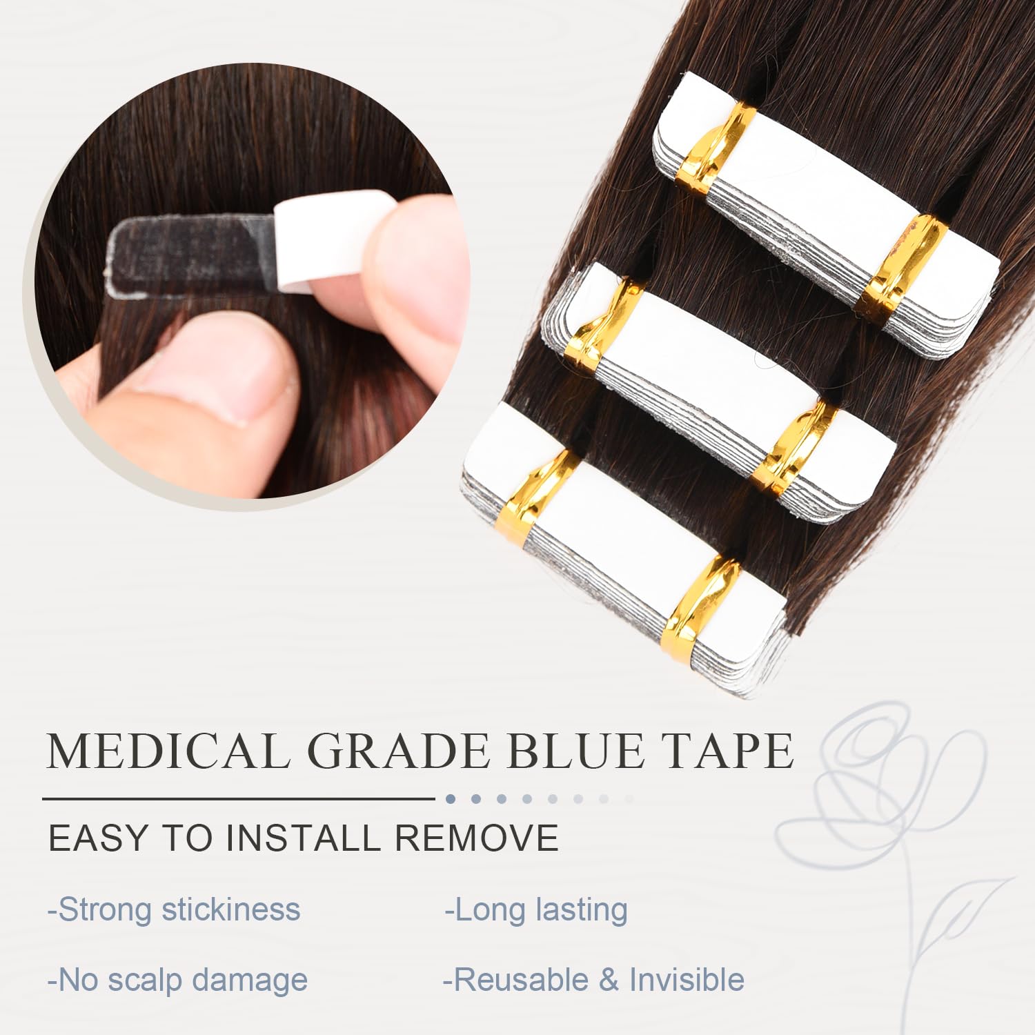 Originea Extension per capelli reali, nastro in spazzatura, 45 cm, estensioni dei capelli reali, extension per capelli, extension di capelli remy, nastro senza cuciture per donne (#2)