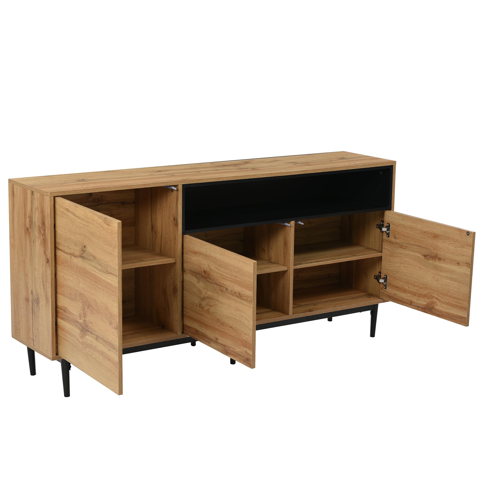 Moderner Sideboard Wohnzimmer 160cm, Highboard aus Holz, Wohnzimmerschrank mit Türen und Regalen, Wohnzimmer Möbel