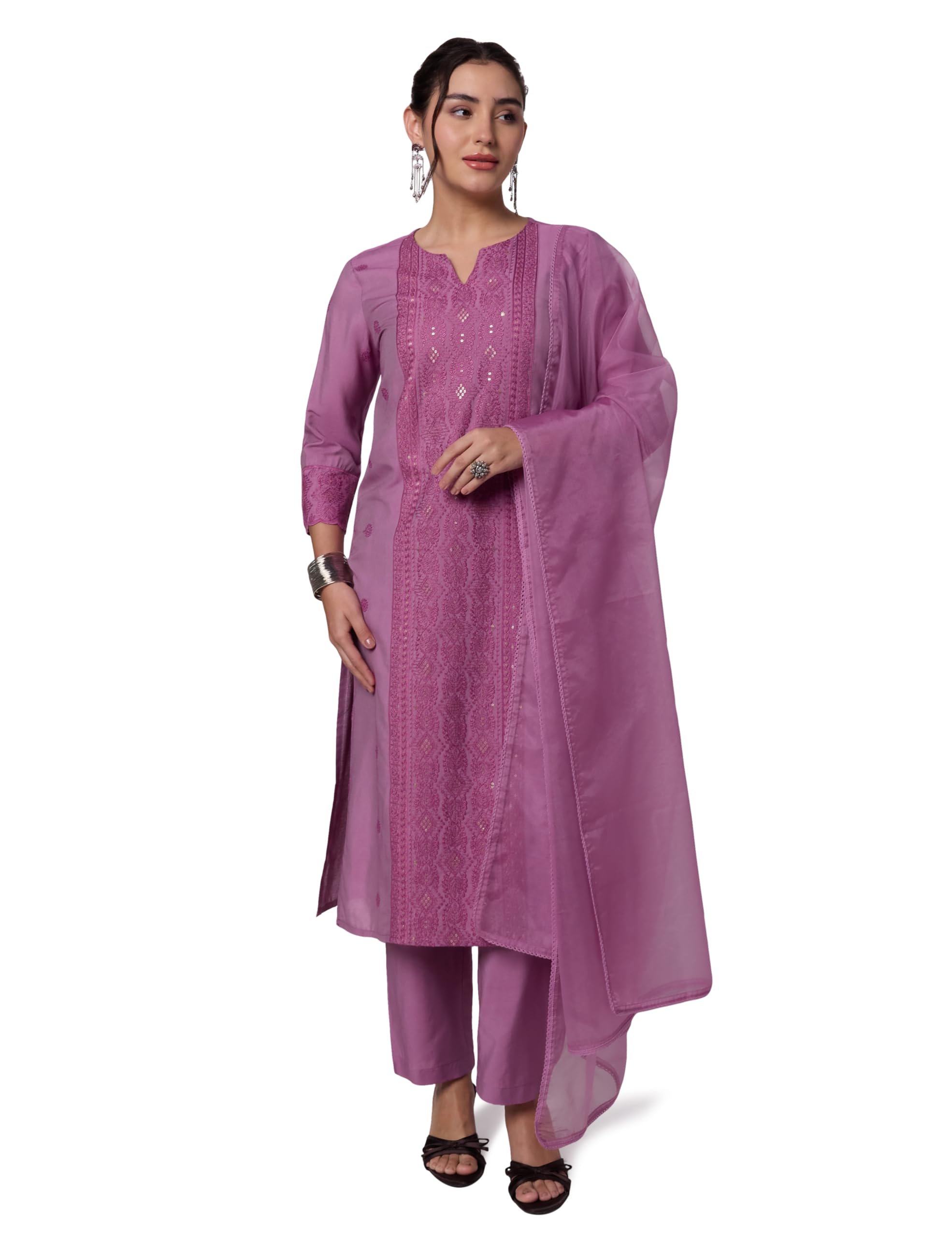amazon brand - myx Women's Embroidered Kurta Set with Duppatta (Available in Plus Sizes)-picture-18