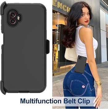 ベルトクリップホルスター付きSamsung XCover6 Proケース、2Xスクリーンプロテクター、ヘビーデューティミリタリーグレードフルボディ耐衝撃頑丈な保護フォンケースSamsung Galaxy XCover6 Pro用ブラック
