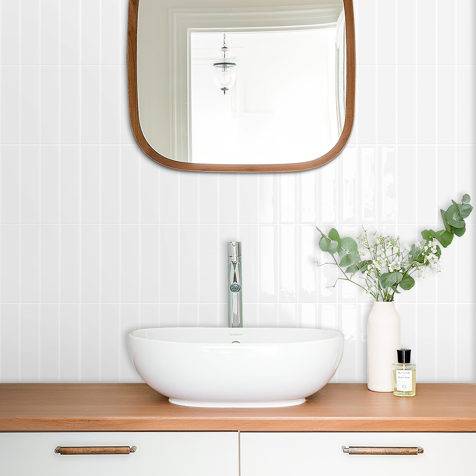 MORCART 20 pegatinas 3D para azulejos adhesivos de cocina pegatinas de ladrillo para baño pegatinas para azulejos de pared chimenea extraíbles impermeables blanco puro MT1988