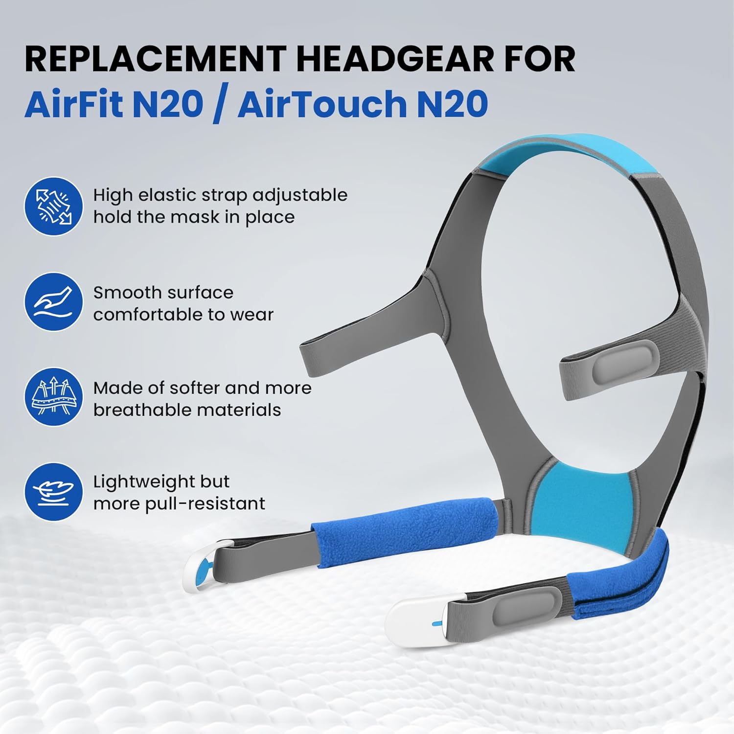 N20 Headgear Compatible with AirFit N20 / AirTouch N20 Nasal Mask Headgear,Elasticity Premium Soft Replacement AirFit N20 Headgear with Clips and Strap Covers - Image 3