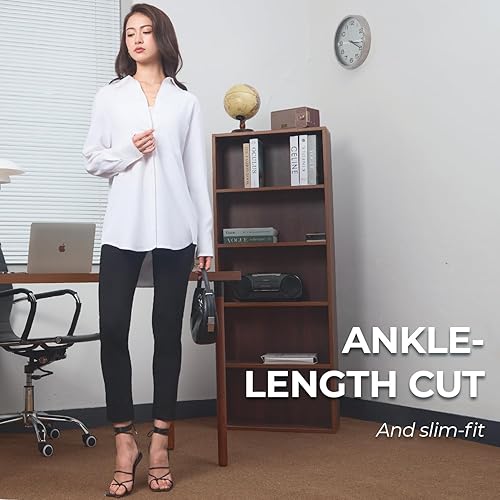 Miniatura 6 de SANDY & SID Pantalones de mujer de tiro medio, ajustados, talla pequeña, recortados, elásticos, con bolsillos inclinados, pantalones de trabajo,