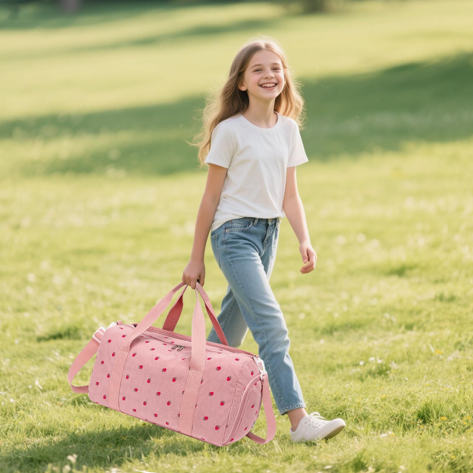 Sac de sport LEDAOU enfant compartiment chaussures humide velours côtelé rose fraise 46x22x23 cm