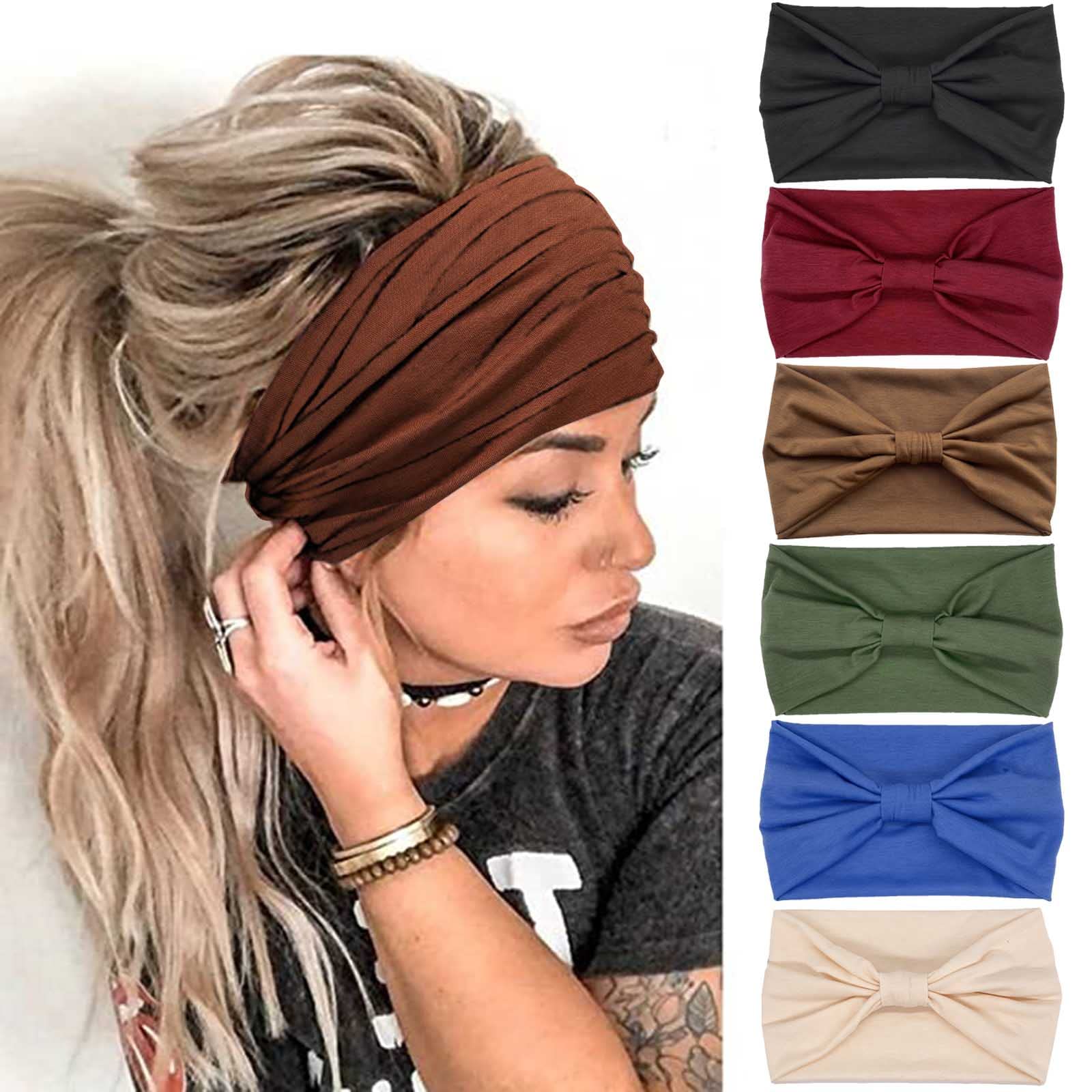 OlbyeWide Headbands Women Knotted Turban Headband Elastic Non Slip Hairbands Yoga Workout Head Wraps Running Sweatbands Boho Head Bands Fashion Hair Accessories for Women Pack of 6