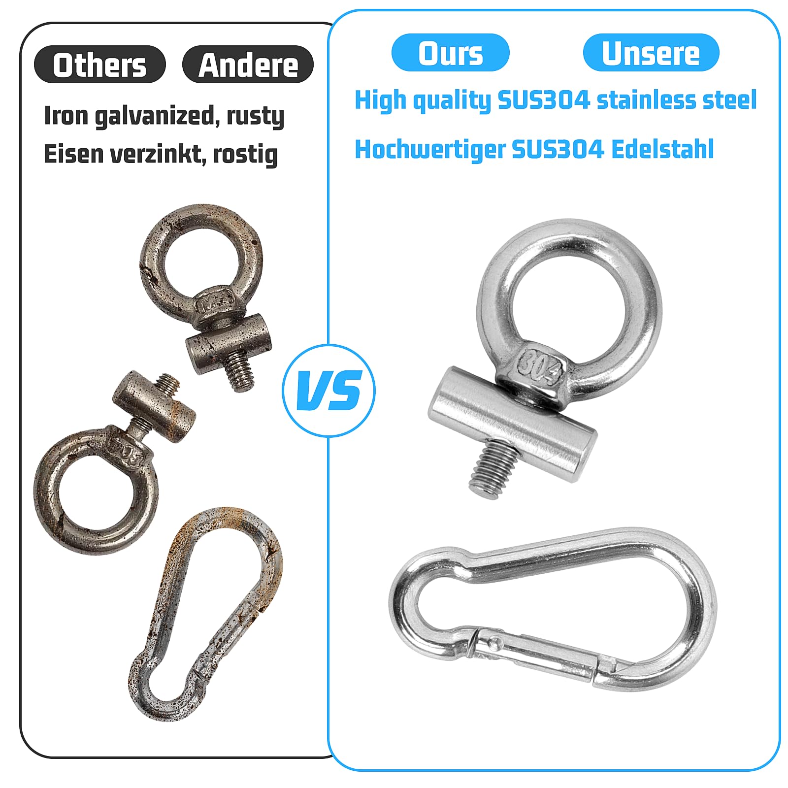 Listwa Kederowa Hakowa, zestaw 8 sztuk, 6 mm stal nierdzewna, zatrzask do markizy, zatrzask Keder z karabińczykiem, hak do markizy, akcesoria do Keder do przyczep kempingowych, kamperów