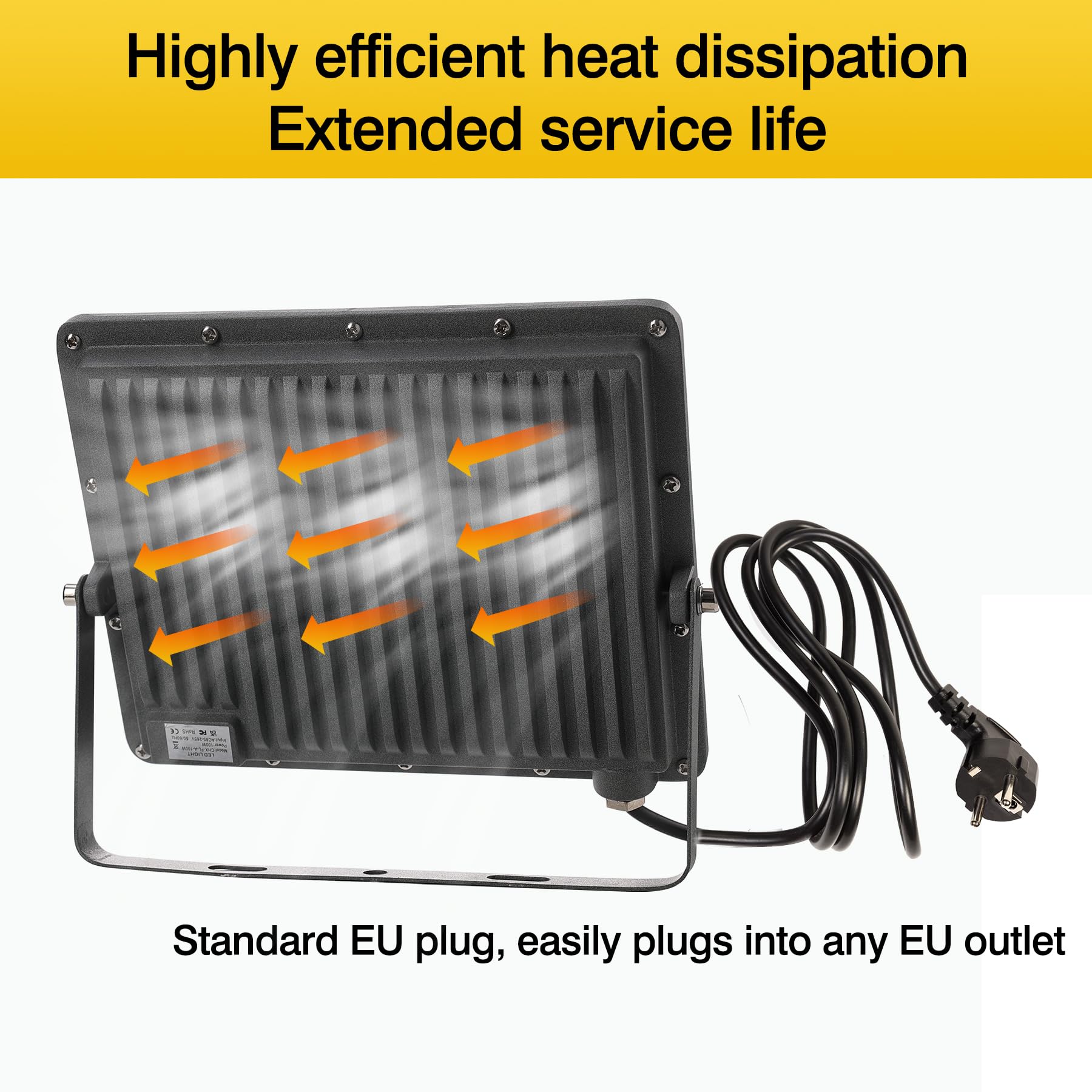 Foco LED Exterior 100W, IP66 Impermeable,10000LM,6500K Luz Blanca Fría,Con enchufe UE para Jardín, Patios, Parking, Hotel, Naves Etc