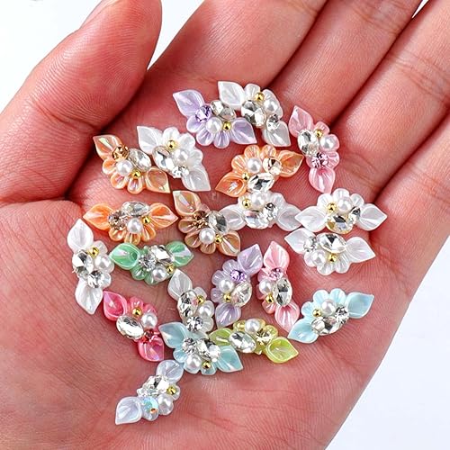 Miniatura 7 de Juome Dijes para uñas, 27 dijes de uñas de flores para uñas acrílicas, dijes de uñas 3D con forma de perlas de flores, suministros de decoración de