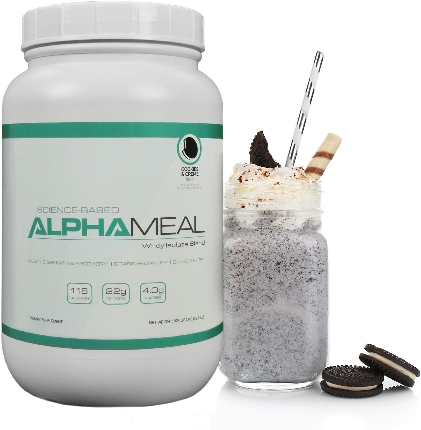 Alpha Meal Grass-Fed Whey Protein Powder - Cookies & Cream Flavor