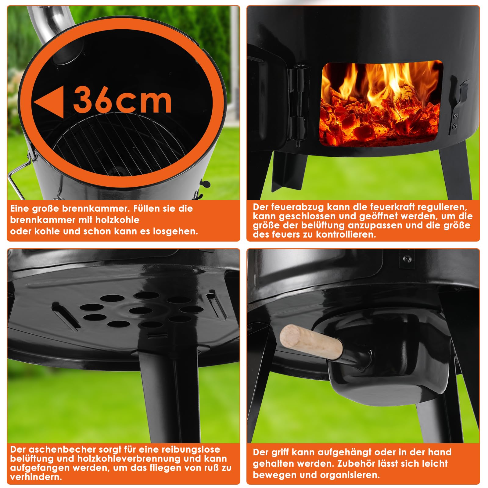 TLSUNNY Gulaschkanone 17L+8L Emailliert Eintopfofen mit 85cm Kamin Thermometer für Outdoor