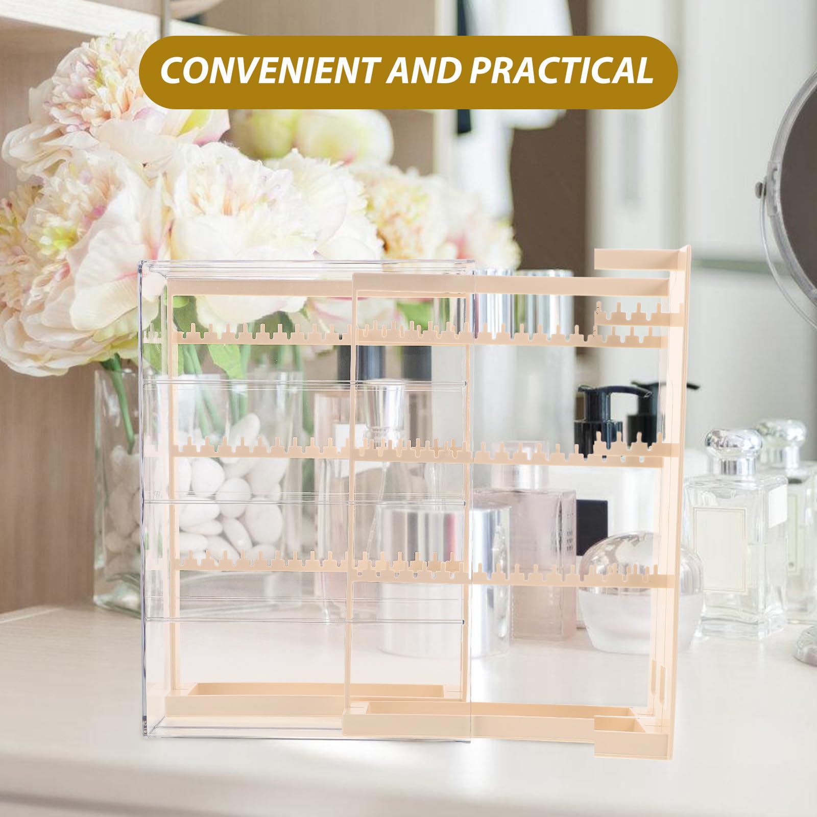 Artibetter Organizador de Joyas Pequeño de 3 Niveles en Color Beige, Soporte para Pendientes y Collares Almacenamiento Antideslustre, Caja para Exhibir Anillos y Pulseras, Adecuado