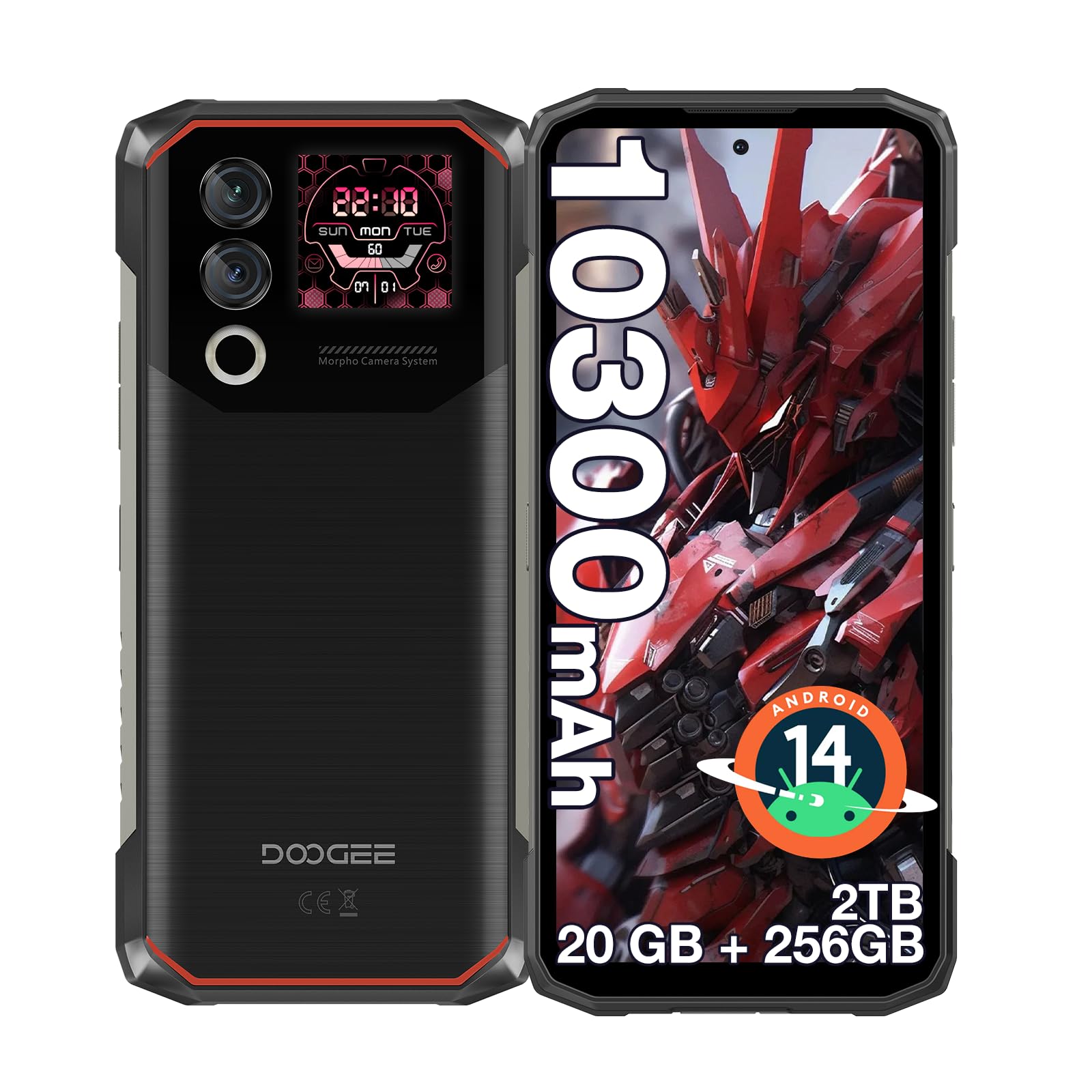 DOOGEE Blade 10 MAX Rugged Smartphone, 1.54” Rear Display 6.56”HD,10300mAh Telefono Indistruttibile, 20(8+12) GB+256GB, 50MP+8MP, NFC Triple Card Slot Android 14, Fingerprint Face Unlock, Nero
