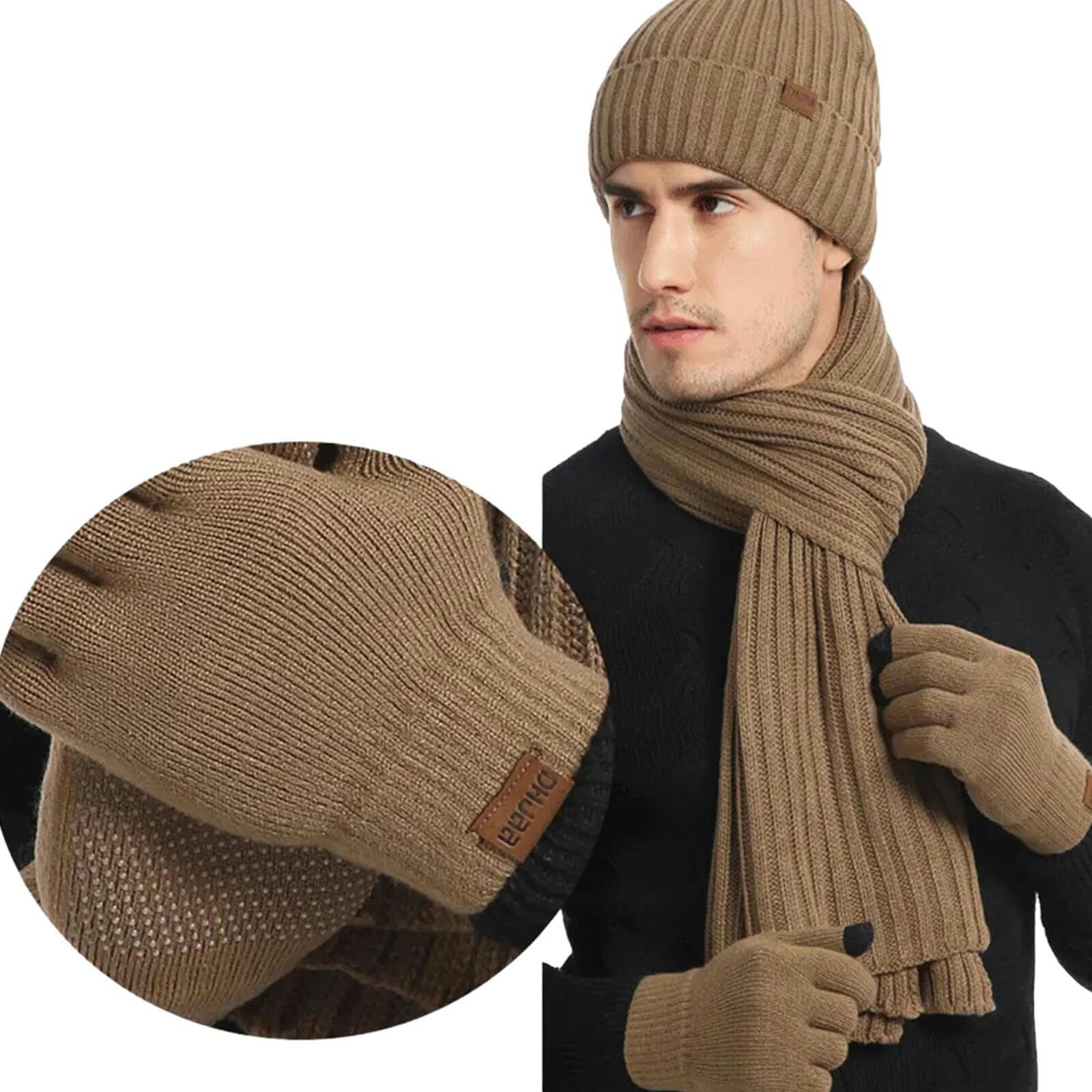 Schal Mütze Handschuh Set 3 Pcs Hut Schal Touchscreen Handschuhe Herren Winter Warmer Strick -Mütze Outdoor Sportarten