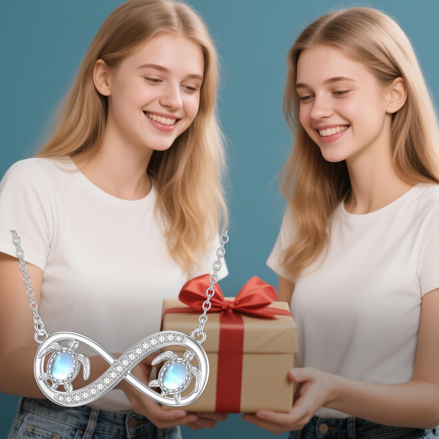 Sea Turtle Necklace for Women 925 Sterling Silver Moonstone Infinity Turtle Pendant Necklaces Moonstone Ocean Animal Jewelry Gifts for Daughter - Image 6