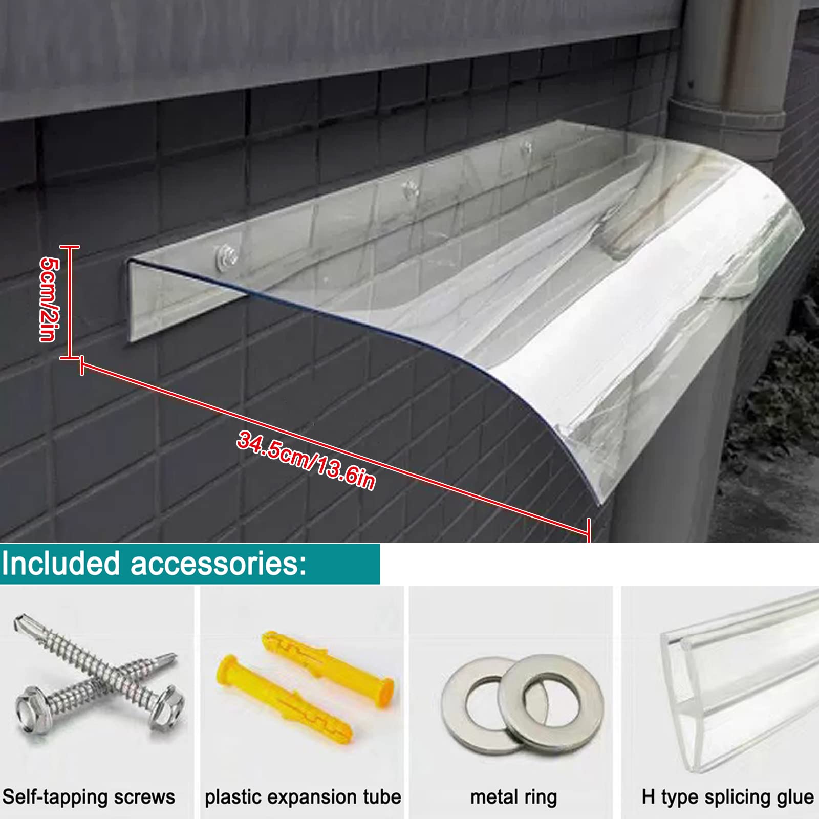 nl:Gebogen raamdeur luifel, dempen voordeur luifel, transparante deur luifel luifel, patio veranda luifel, veranda luifel, UV water regenbestendig, voor buiten, meerdere maten (40 x 460 cm/15,7 inch