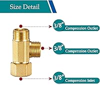 Vista 5 de Adaptador de línea de agua Splitter Tee - Conector de línea de suministro de inodoro de latón para lavavajillas con accesorios de compresión 3/8 T