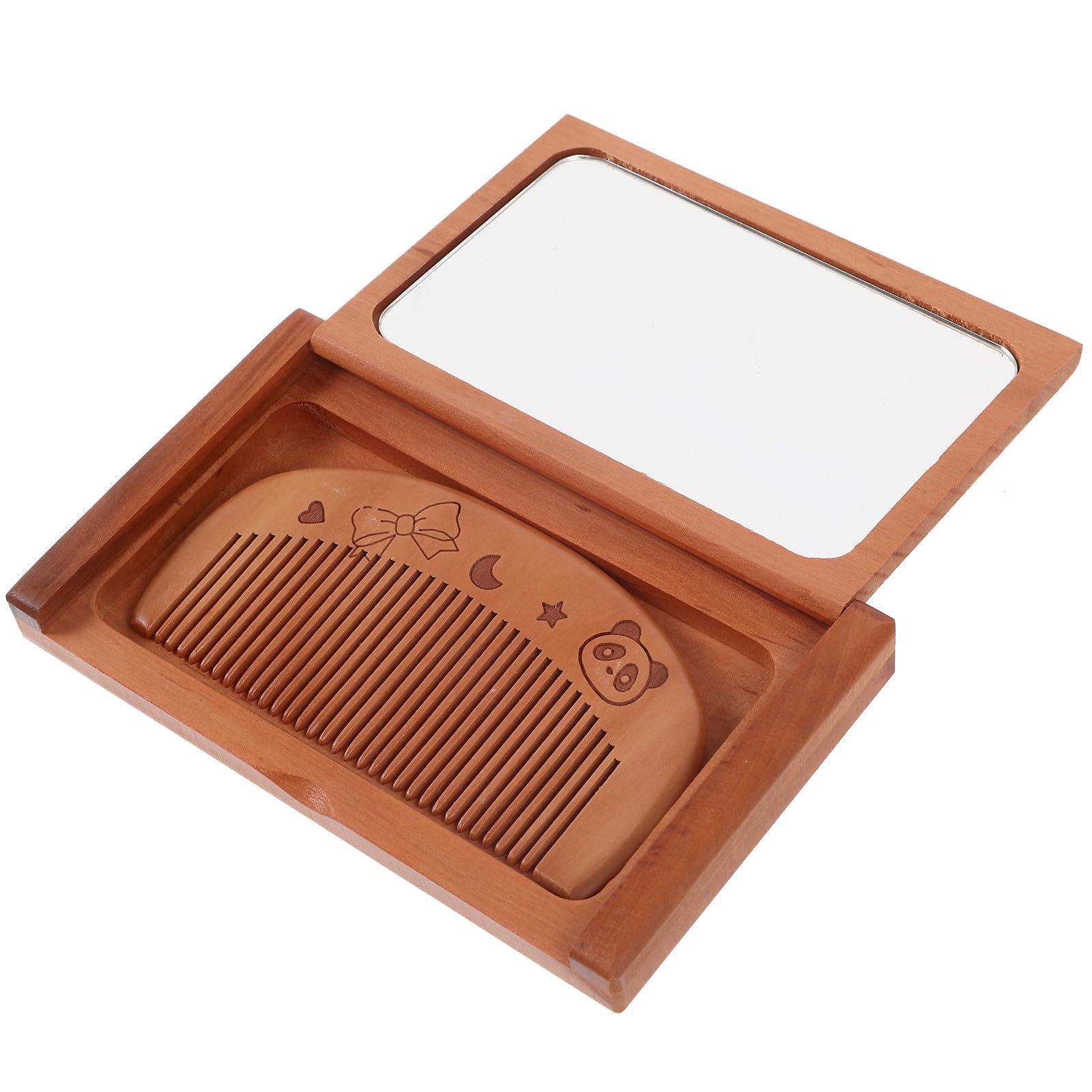 Clearlin Portable Folding Small Mirror with Comb Handheld Compact Wooden Travel Makeup Mirror for On-the-go Beauty Care