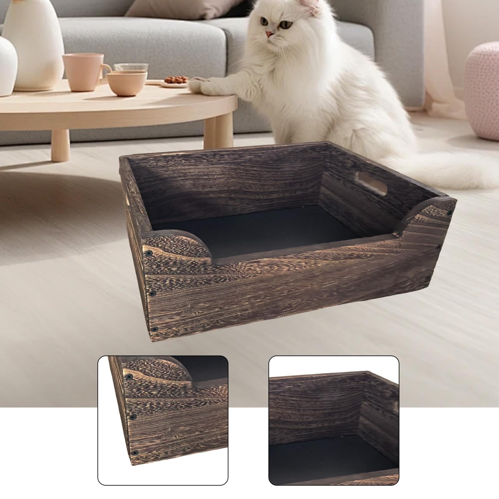 Katzentoilette aus Holz, halbgeschlossen, 44 x 34 x 14 cm, Ecktoilette für kleine und große Katzen unter 15 kg
